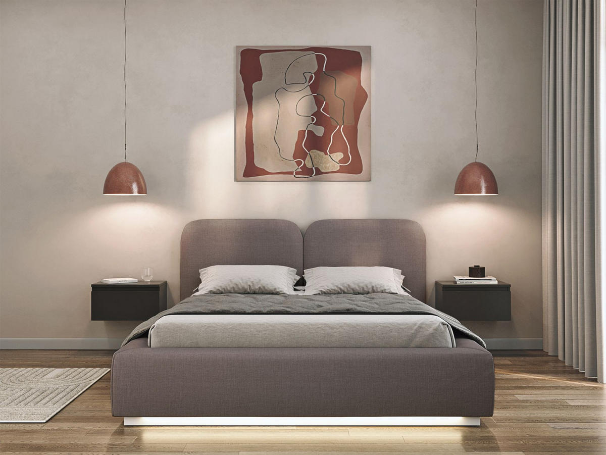 POLSTERBETT Comoves 140x200 Braun mit Chenillebezug, LED und Bettkasten - Braun, Textil (140/200cm) - Selsey