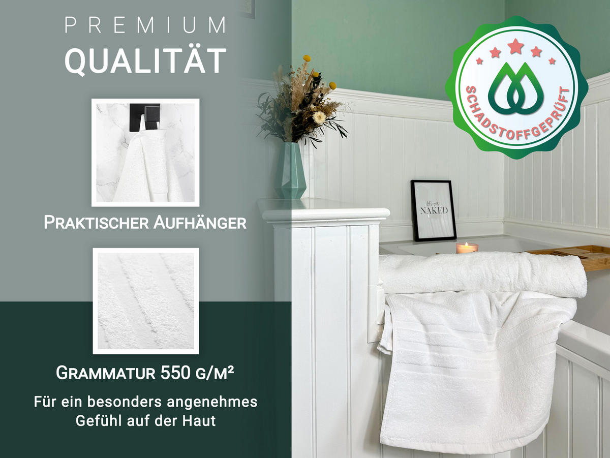 BADETUCH, 2er-Set, 100x150 cm, 100% Baumwolle, Weiß - Weiß, Textil (100/150cm) - Zollner