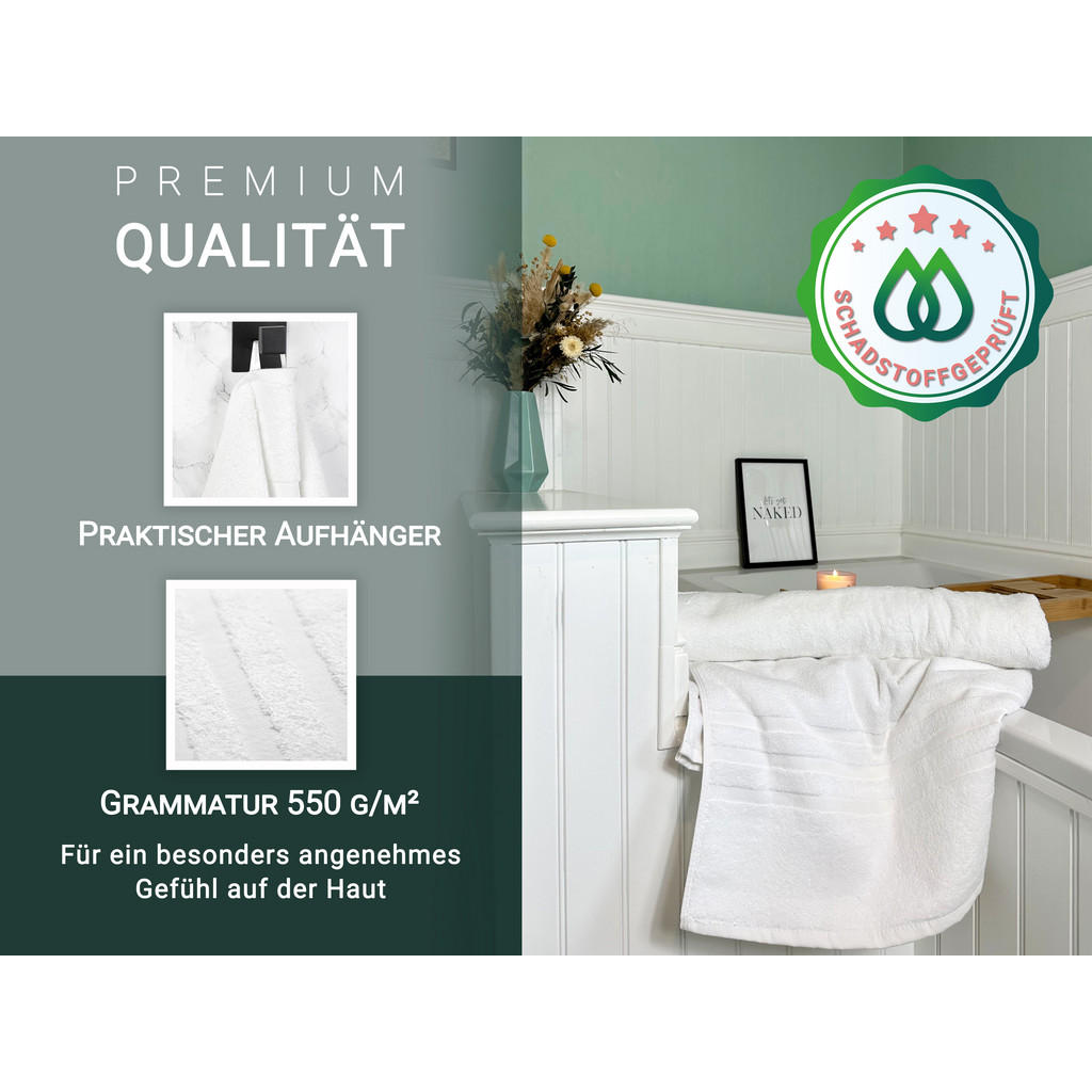 Thumbnail - Zollner Badetuch,, Weiß, Textil, 100x150 cm, Oeko-Tex® Standard 100, Badtextilien, Badetücher