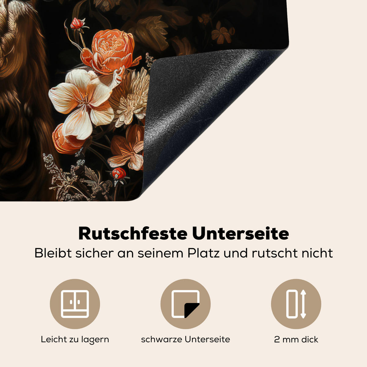 HERDABDECKPLATTE Hirsch - Tier - Blumen - Natur - Botanisch 71x52 cm - Kupferfarben, Kunststoff (71/52/0.2cm) - MuchoWow