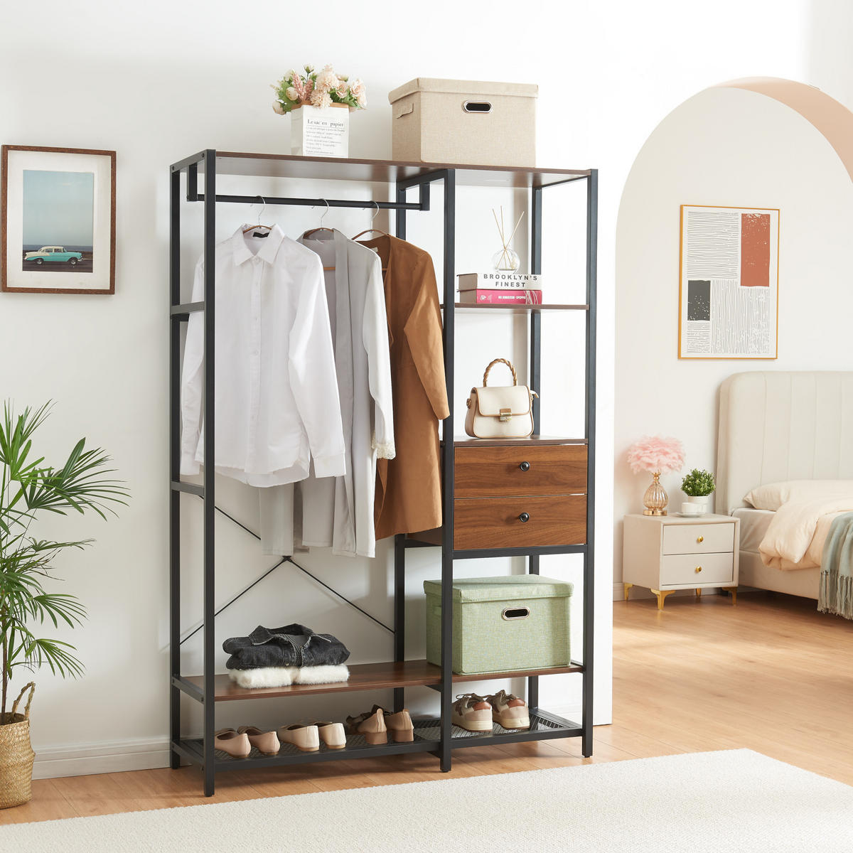 GARDEROBENSTÄNDER Larem - Walnussfarben/Schwarz, Holzwerkstoff/Metall (120/180/40cm) - [en.casa]