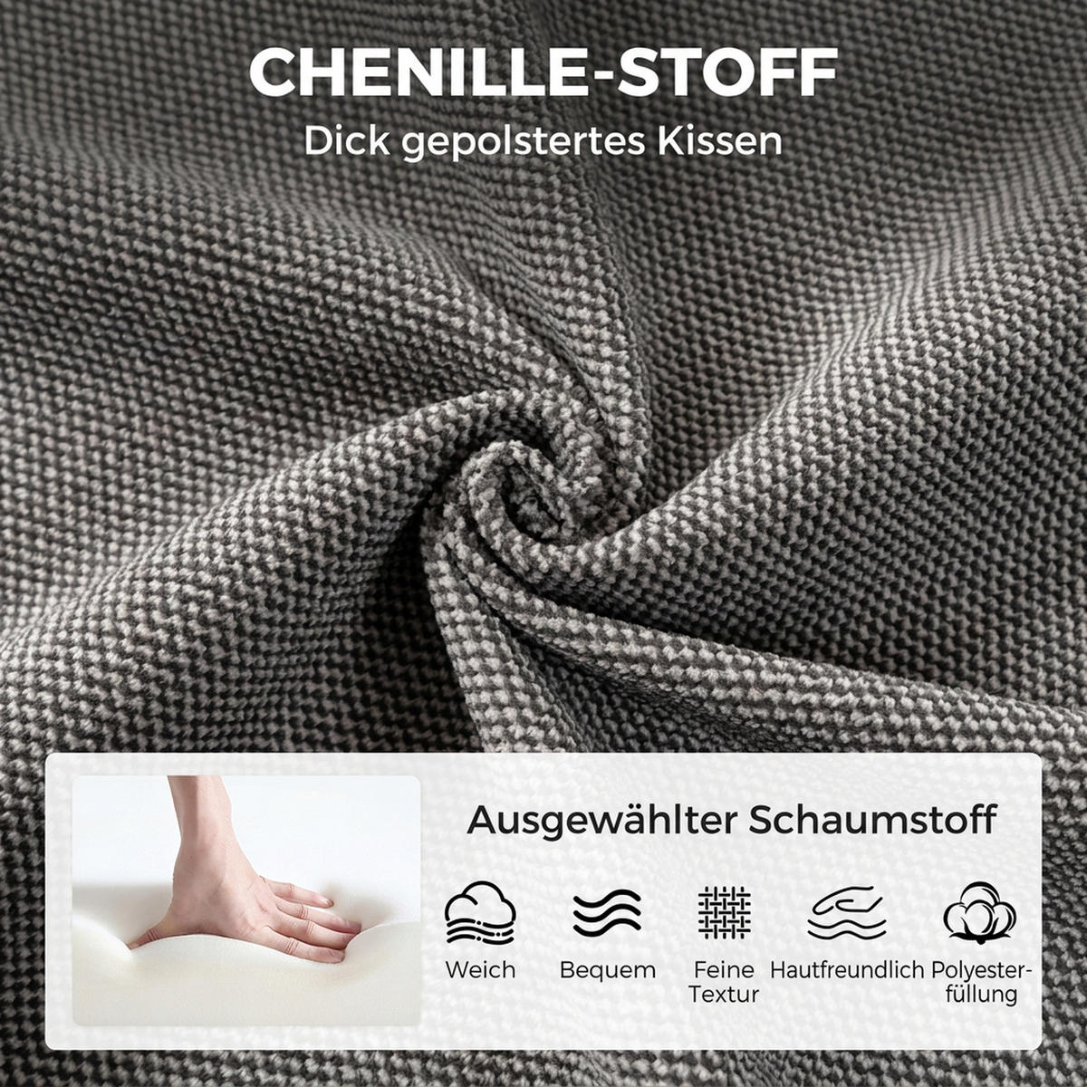 RELAXSESSEL-MIT-HOCKER Polyester Grau - Schwarz/Grau, Textil/Metall (74/85/86cm) - HOMCOM