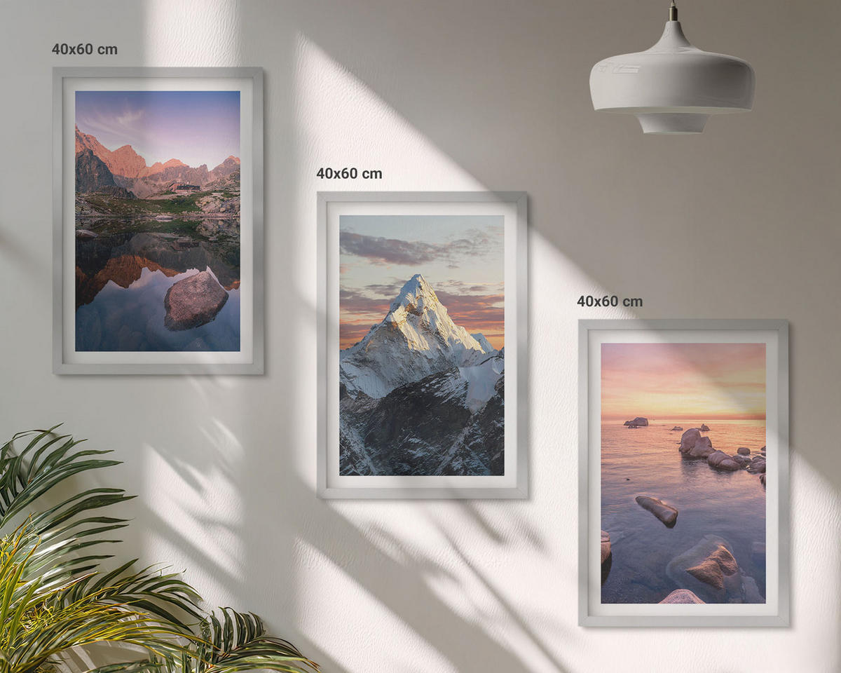 BILDER SET 3er Set - 40x60 cm Silberner Rahmen - Berglandschaften im Hintergrund - Silberfarben, Kunststoff (40/60cm) - TULUP