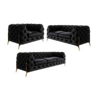 SITZGARNITUR 3+2+1 Chesterfield Lexi Schwarz Samt - Goldfarben/Schwarz, Holz/Textil (243/75/100cm) - S-Style Möbel