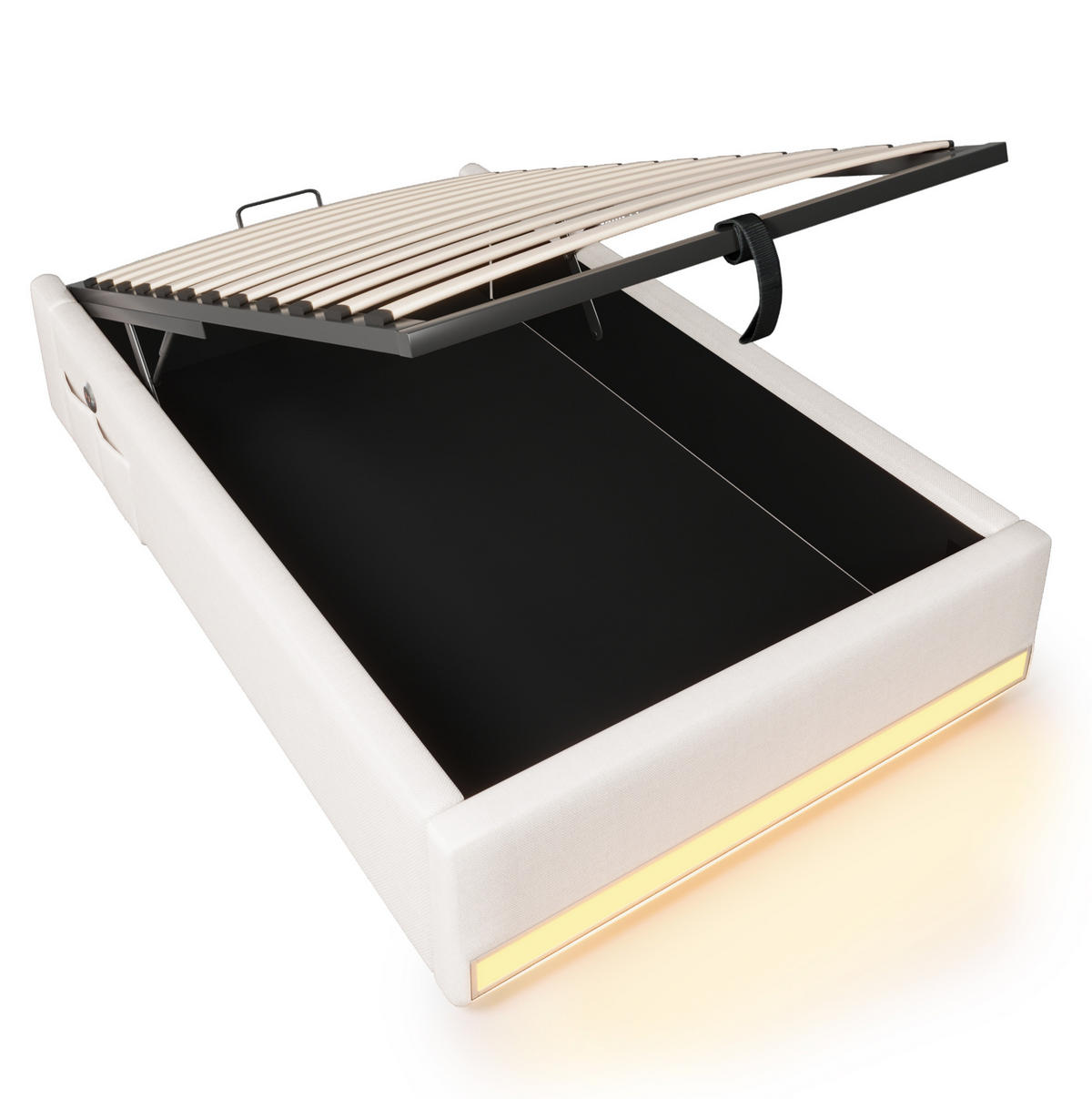 POLSTERBETT 90/200 cm Beige mit LED-Beleuchtung und USB- sowie Typ-C-Anschlüssen - Beige, Textil (90/200cm) - OKWISH
