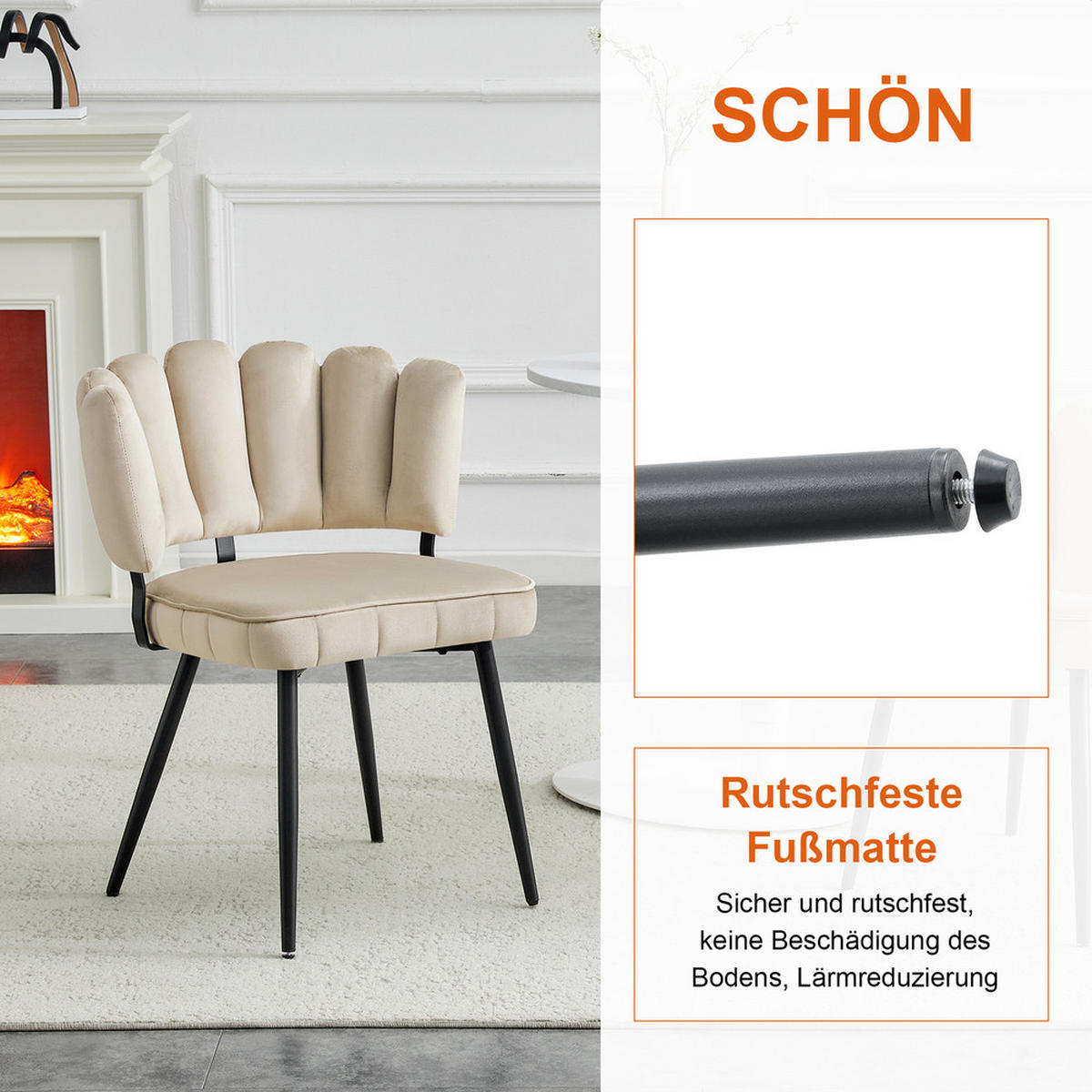TISCHGRUPPE 3-tlg 2 Personen Runder Tisch 60cm & Samtstühle - Beige, Holzwerkstoff/Metall (73.5/21.5/76cm) - Raelunyi