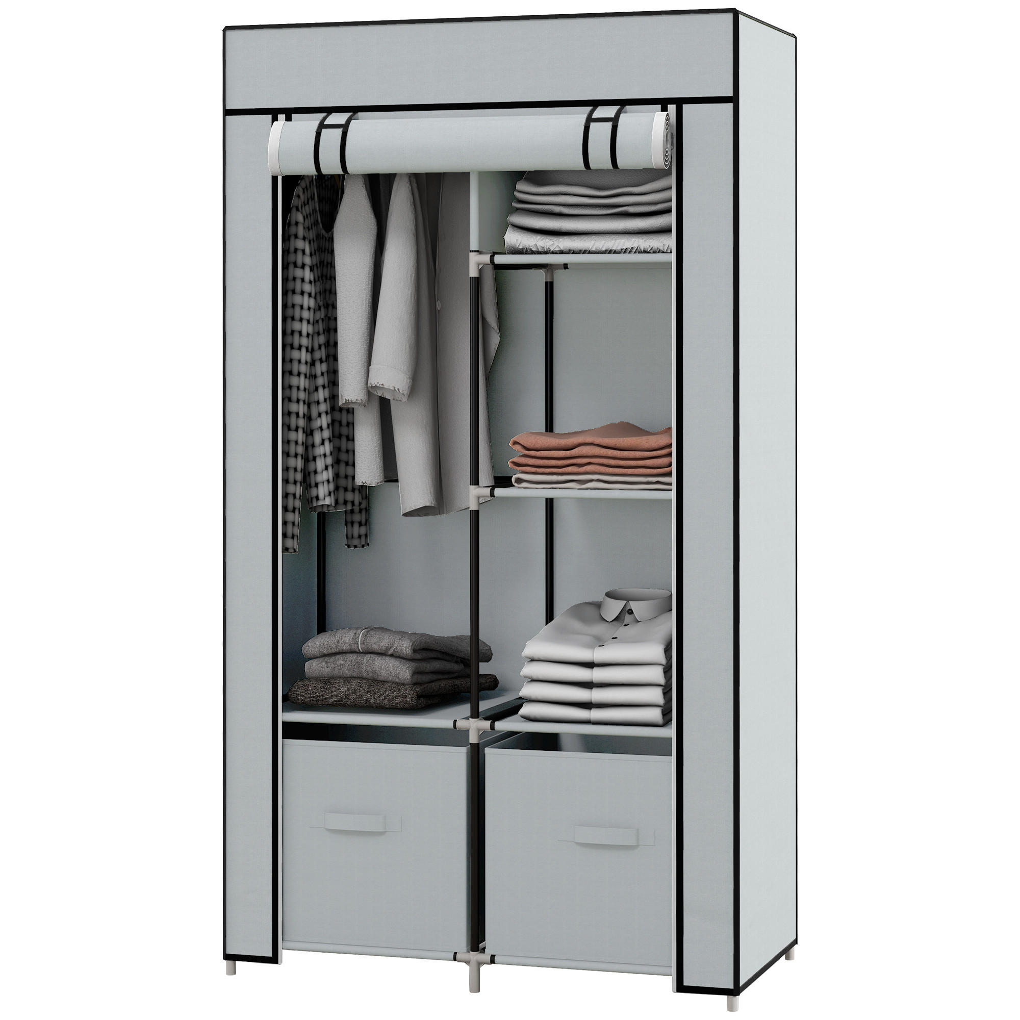 STOFFSCHRANK, Kleiderschrank, Hellgrau - Hellgrau, Metall (42.5/162.5/83cm) - HOMCOM