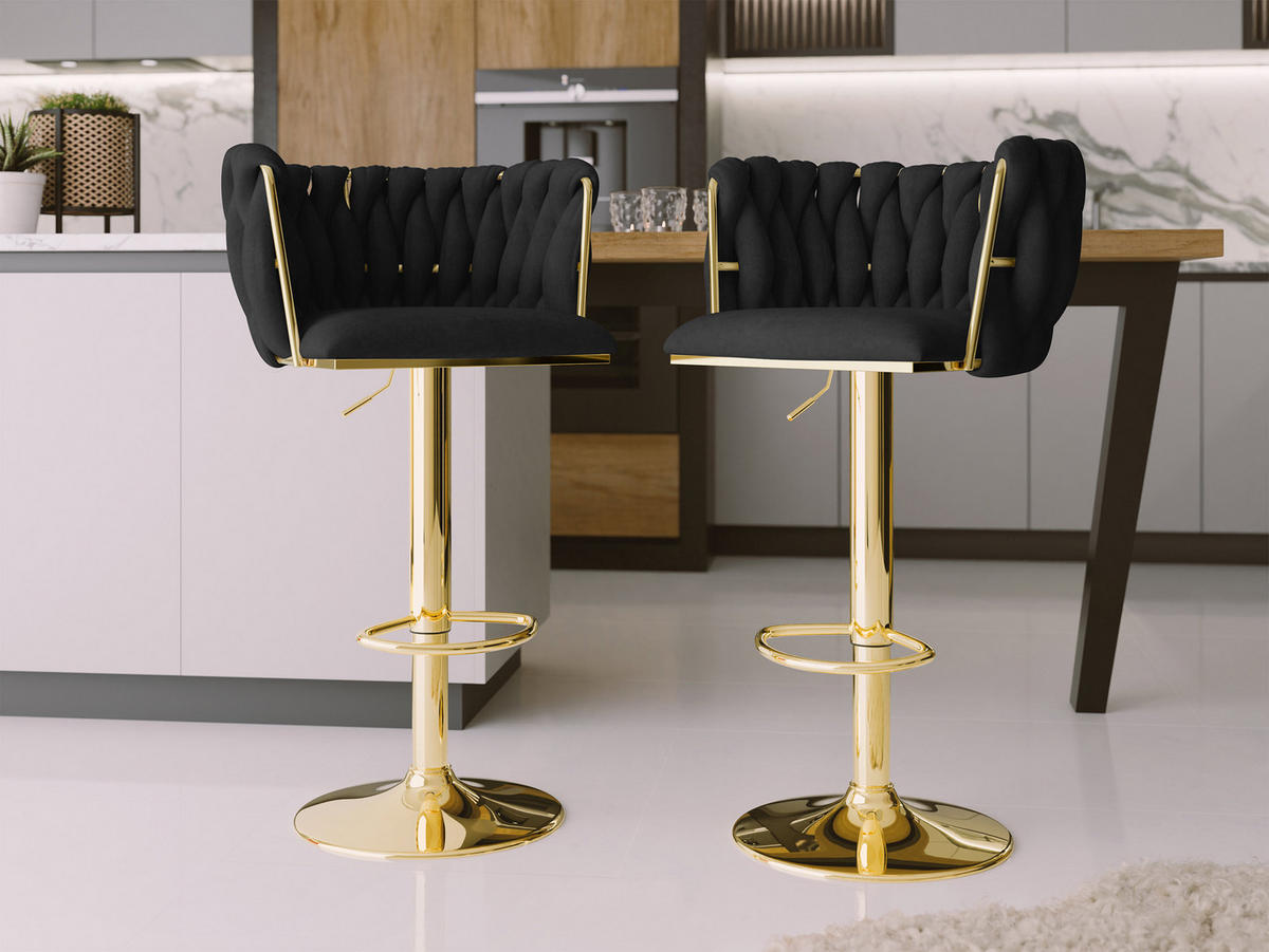 BARHOCKER-SET Muz BS-1142 (2 Stück in Samt) - Goldfarben/Schwarz, Textil/Metall (50/107/52cm) - MIRJAN24
