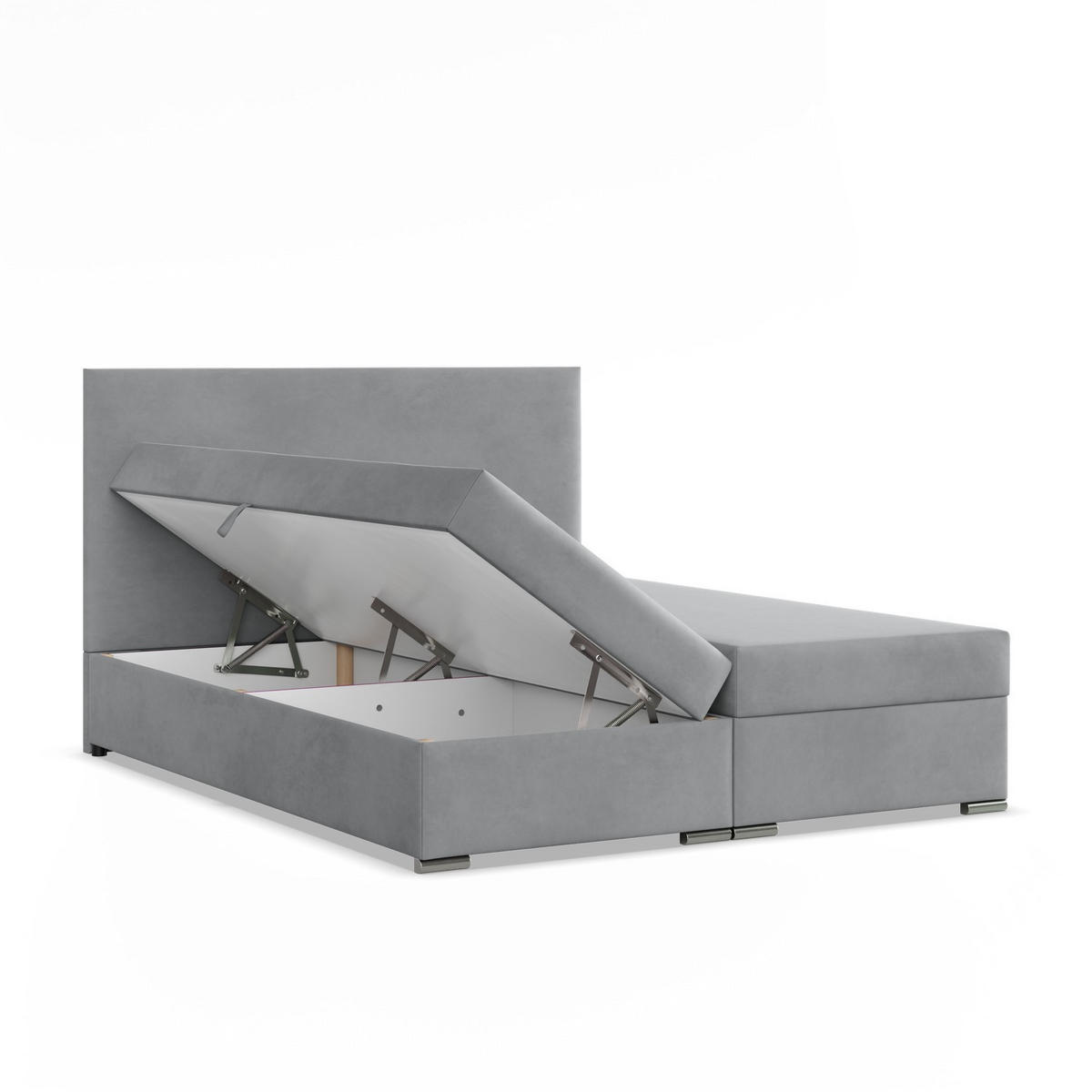 BOXBETT MIT KOPFTEIL 160x200 AGEN, Grau - Grau, Textil (160/200cm) - Mebligo