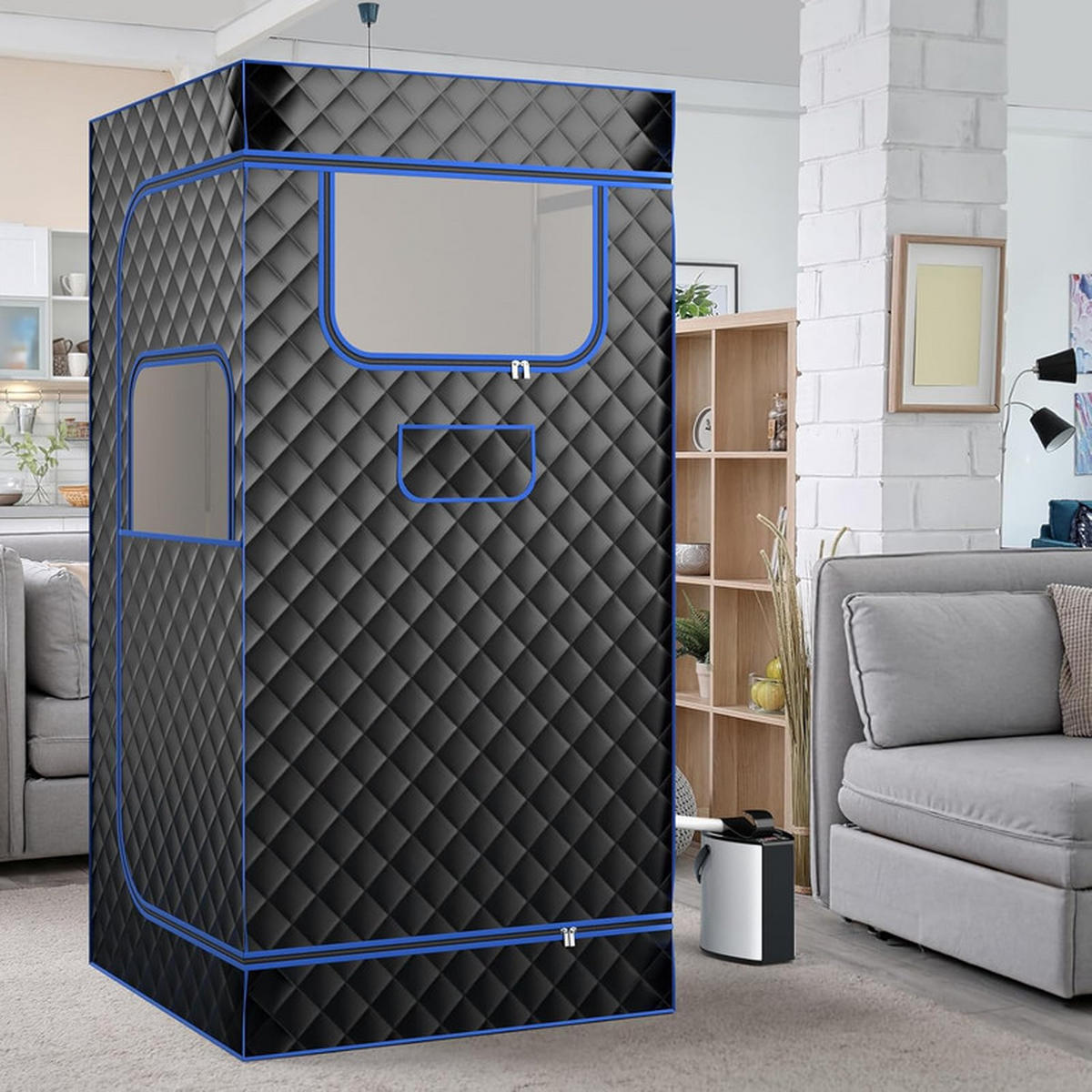 DAMPFSAUNA Tragbare schwarz - Schwarz, Textil (91/183/91cm) - COSTWAY