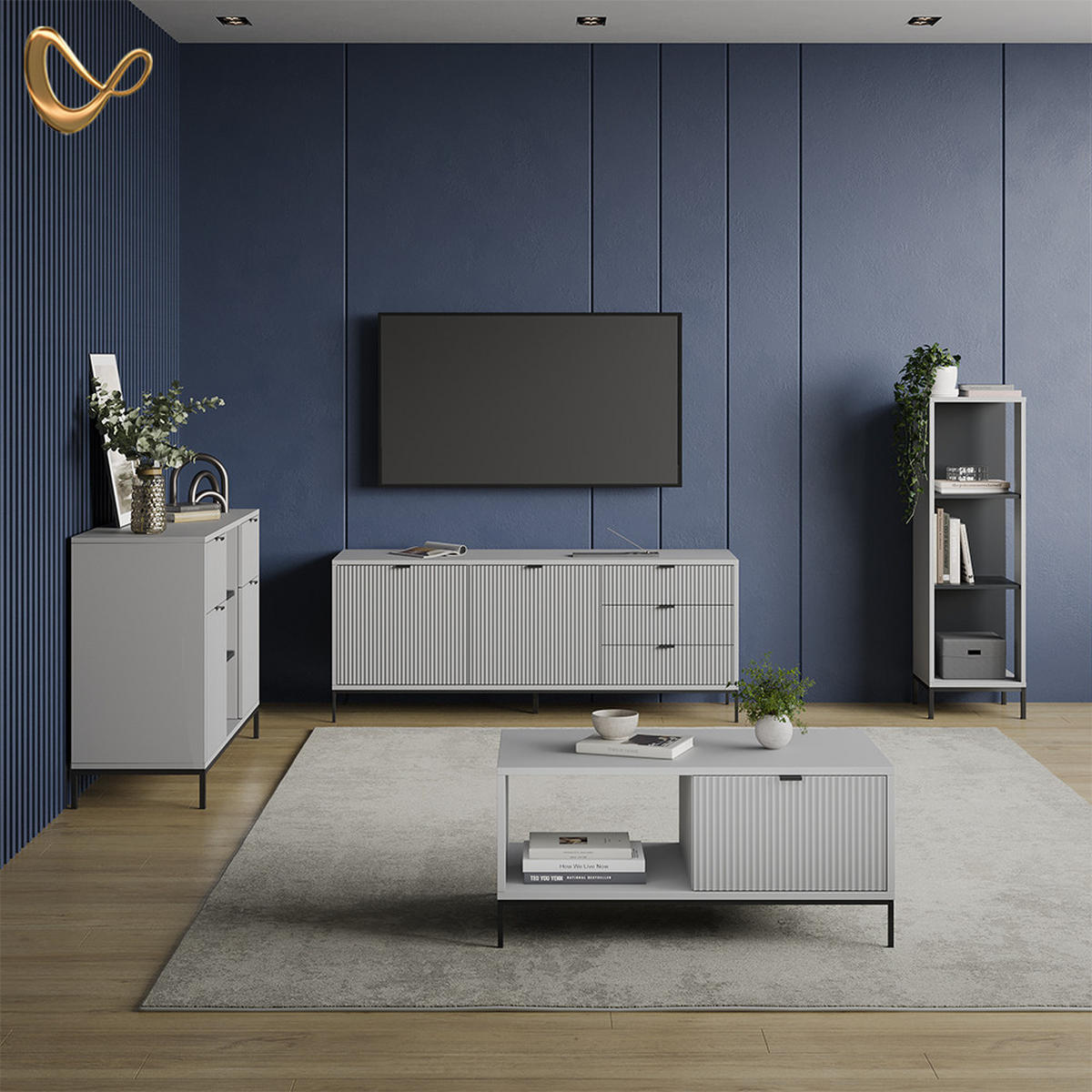 BÜCHERREGAL Aterno Grau mit 3 Fächern - Grau, Holzwerkstoff (36/120/36cm) - Livinity®