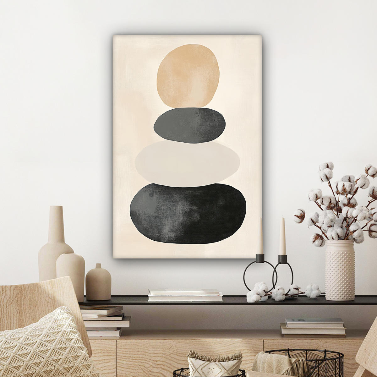 LEINWANDBILD Japandi - Wabi sabi - Beige Wanddeko Schlafzimmer 60x90 cm - Taupe, Textil (60/90cm) - MuchoWow