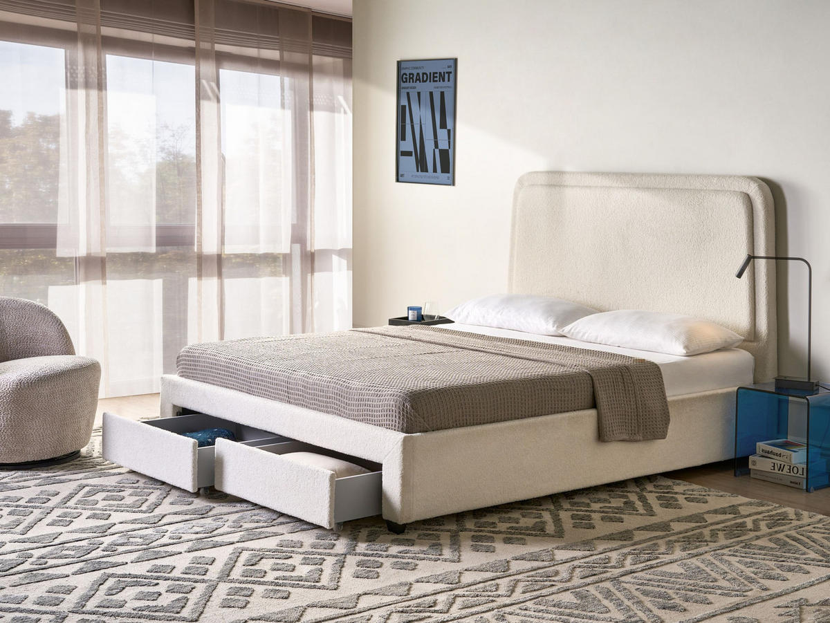 BETT 160/200 cm Cremeweiß Sardent - Schwarz/Weiß, Textil (160/200cm) - Beliani