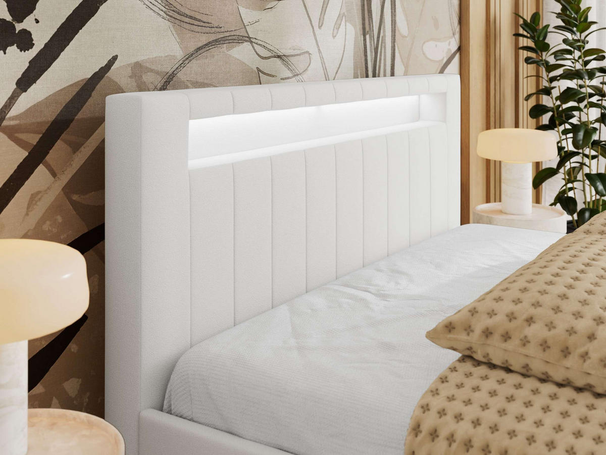 POLSTERBETT GOLD 5 CLASSIC 140/200 - Weiß Kunstleder - Schaum-Matratze - Weiß, Textil (140/200cm) - MKS