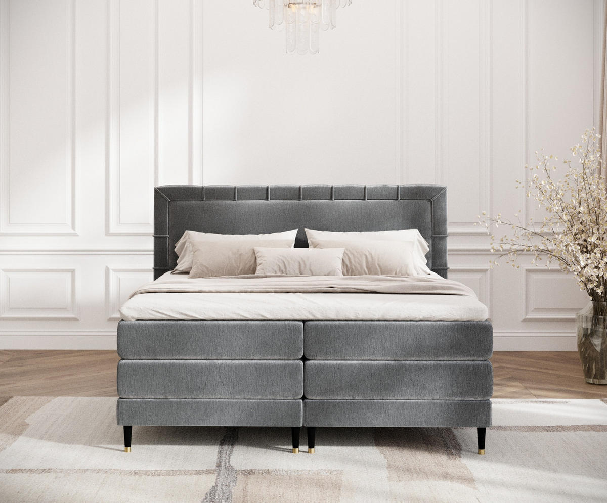 BOXSPRINGBETT Rimini Grau 140/200 cm mit Matratze und Topper - Schwarz/Grau, Holz/Holzwerkstoff (140/200cm) - Maison de Reve