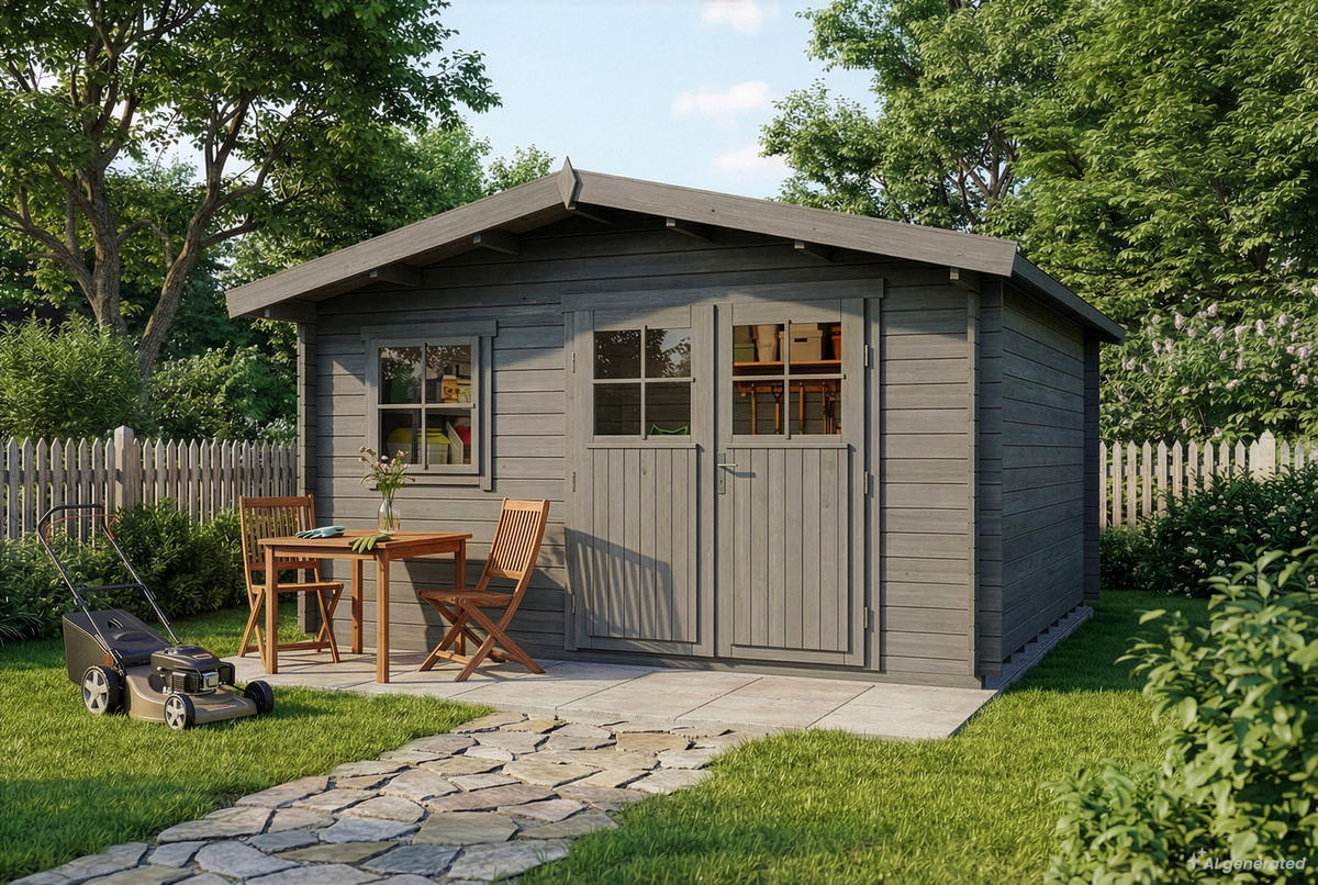 GARTENHAUS Holz Valeria - Grau, Holz (438/222/427cm) - Alpholz