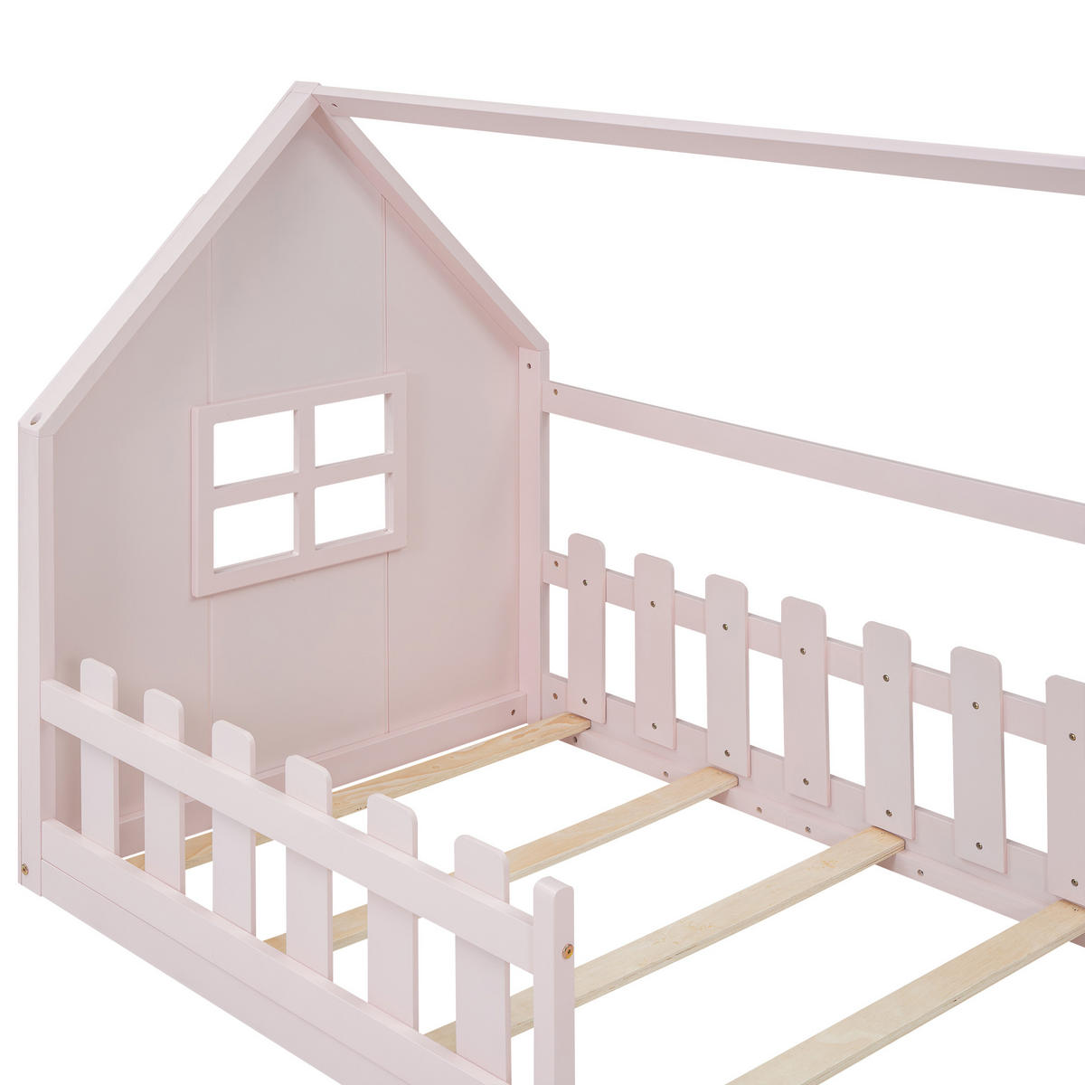 KINDERBETT 90/200 cm Rosa Hausform aus Kiefer und MDF - Rosa, Holz (90/200cm) - OKWISH