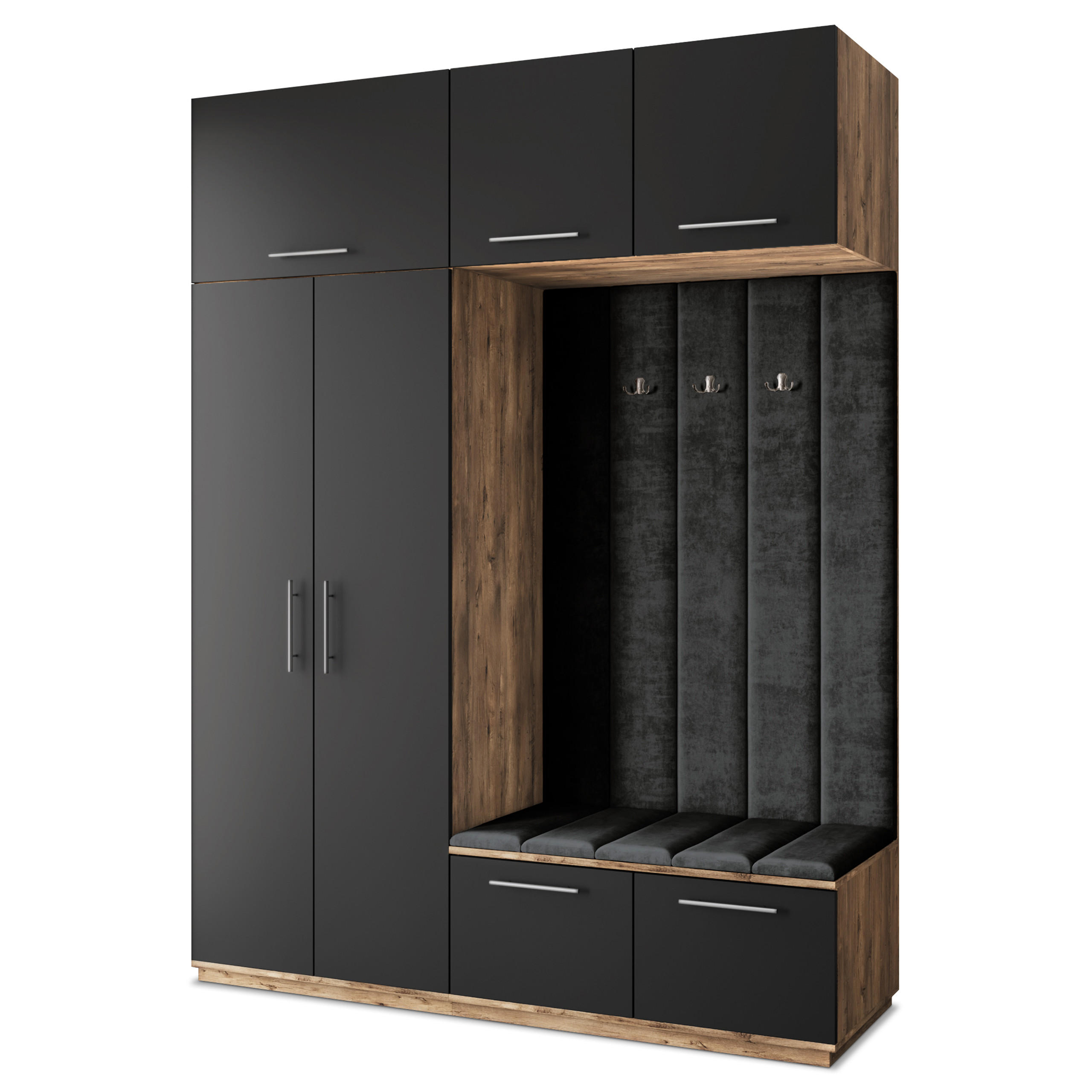 Masseno Garderobenschrank Eiche, Schwarz, Schwarz 180x240x60 cm