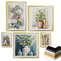 WANDBILDER 5er Set - 50x50 cm & 20x30 cm & 40x60 cm Goldrahmen - Blumen und Früchte in Vasen - Goldfarben, Kunststoff (40/60cm) - ArtPrintCave