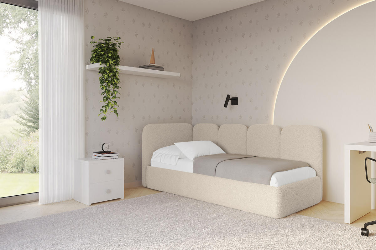 EINZELLBETT Jugendbett mit Bettkasten und Matratze H3/H4, Rechts - VELY 80x200 Dunkelbeige - Taupe, Holzwerkstoff/Textil (80/200cm) - ALTDECOR
