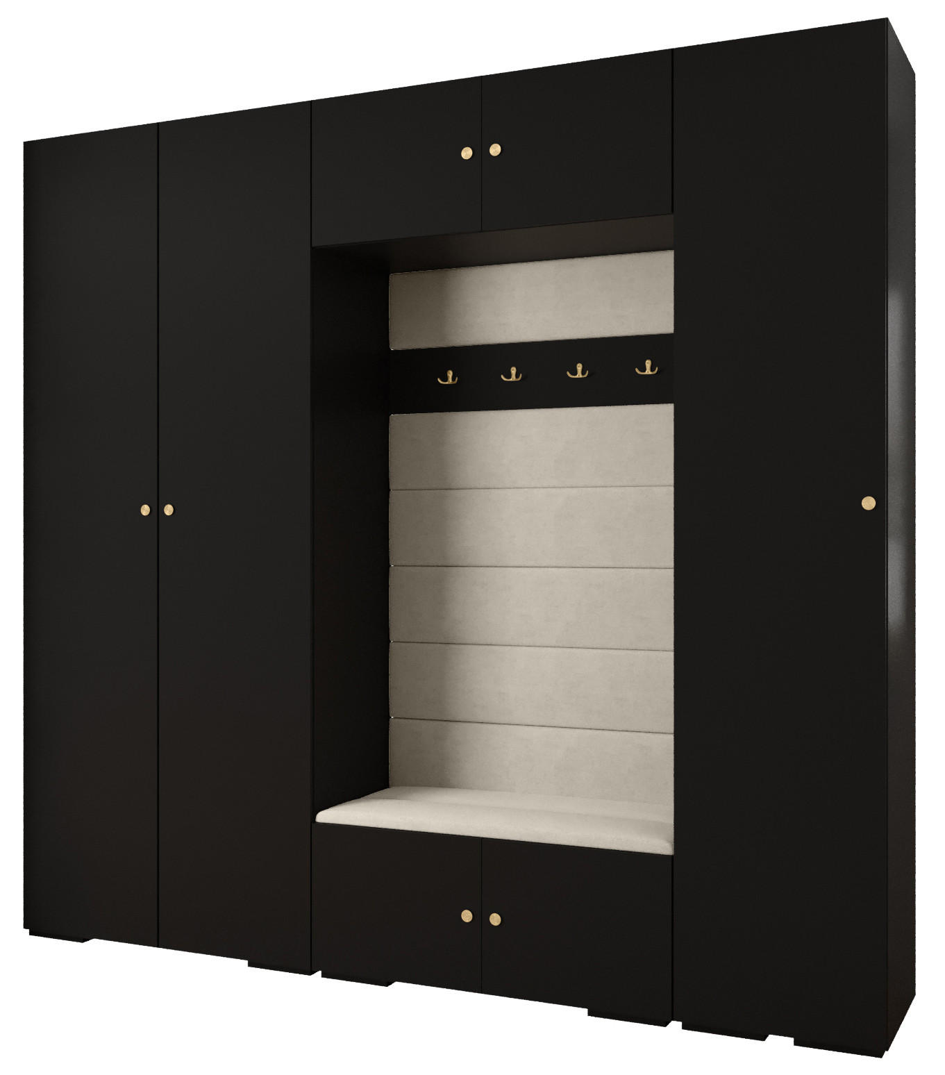 Abiks Möbel Garderoben-Set Schwarz, Beige, Gold 250x236.7x47 cm