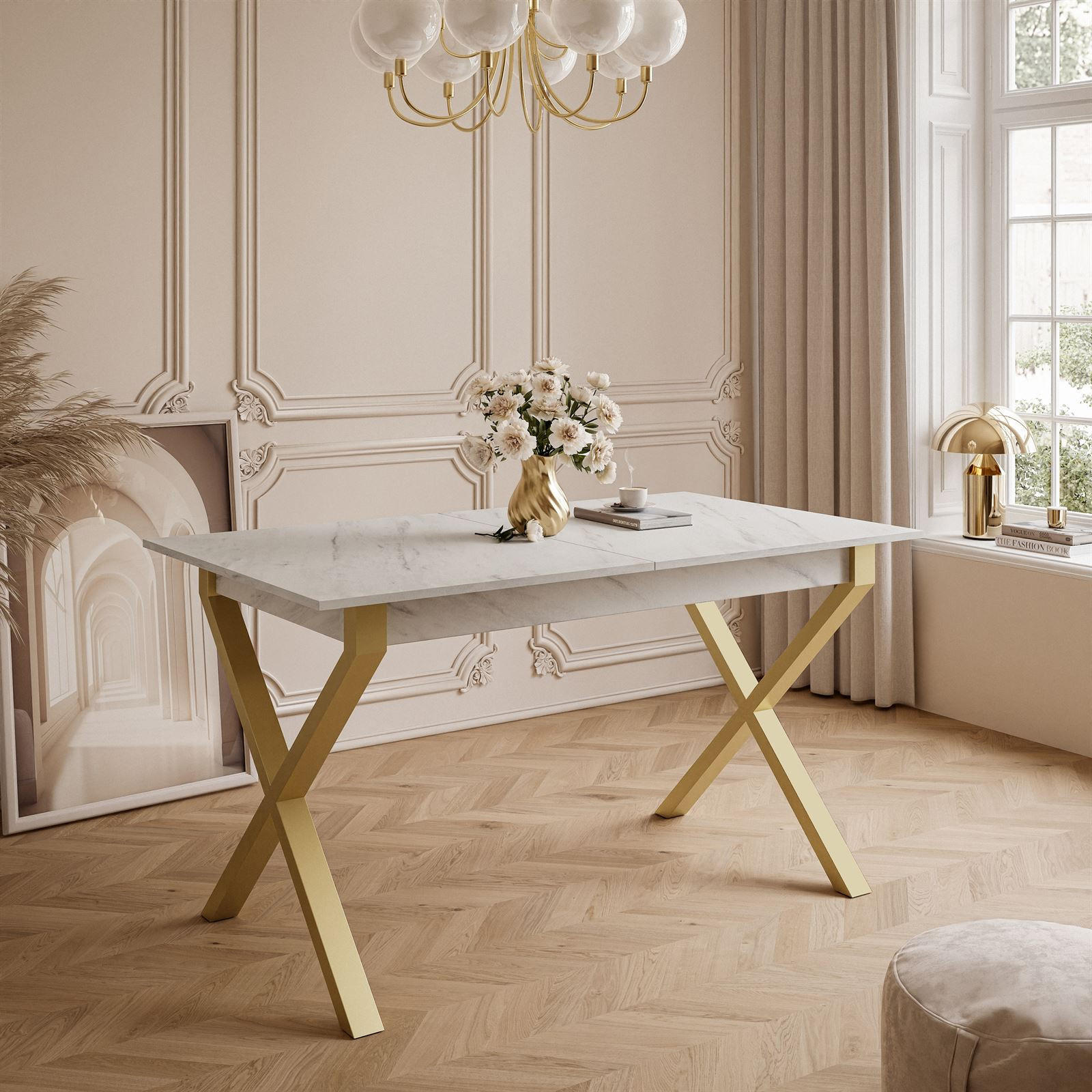ESSTISCH ARTON GOLD II 140-195 cm für 6-8 Personen - Goldfarben/Multicolor, Holzwerkstoff/Metall (140/80/77cm) - Lookway