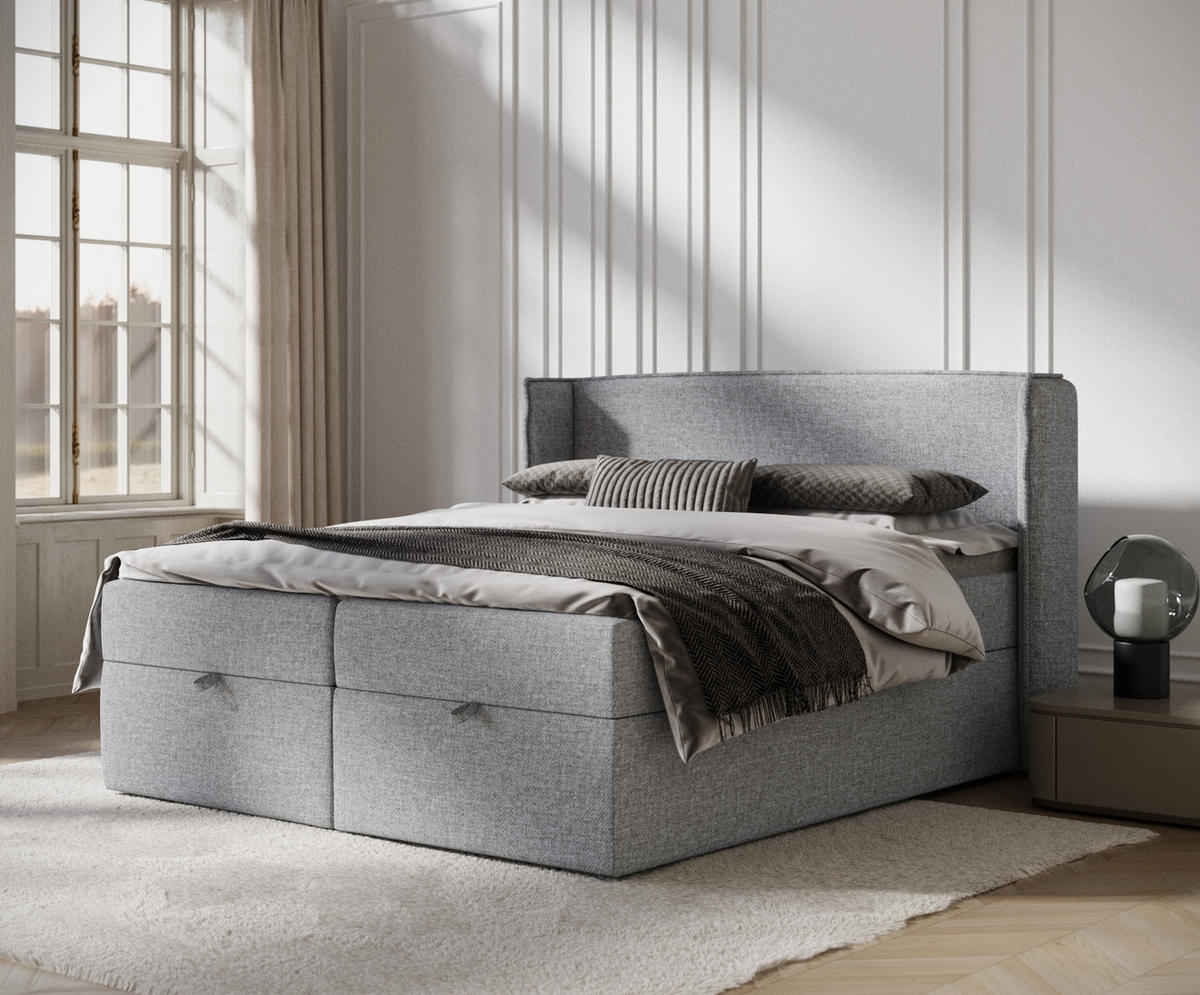 BOXBETT Passion Grau 140/200 cm mit Matratze und Topper - Schwarz/Grau, Holz/Holzwerkstoff (140/200cm) - Maison de Reve
