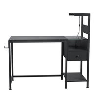 COMPUTERTISCH Schwarz 122/51/110 cm mit Stromanschluss USB LED-Beleuchtung und Regal - Schwarz, Metall (50/122/115cm) - PANGIVO