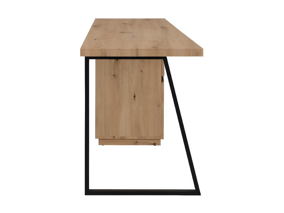 SCHREIBTISCH mit 1 Schublade & 1 Tür - MDF & Edelstahl - Eichefarben & Schwarz - GOTAMA - Schwarz, Holz (60/140/75cm) - Vente-Unique