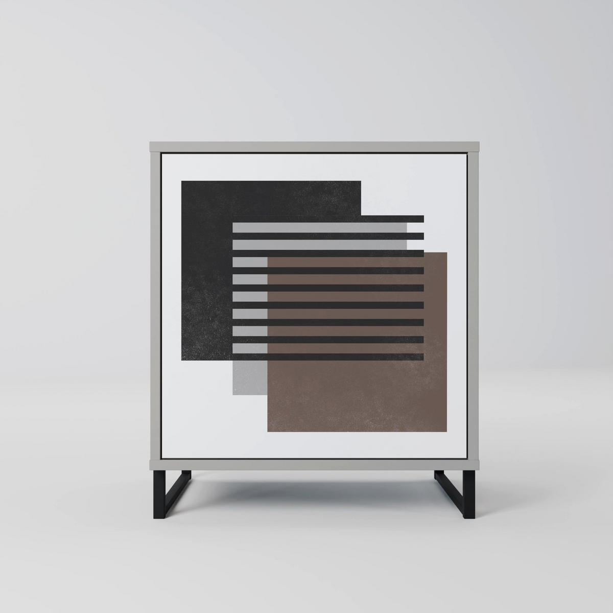 SIDEBOARD SHADOW SYNCHRONY, Grau, 57,5x42x72,5 cm, Schwarze Metallfüße - Multicolor/Schwarz, Holzwerkstoff/Metall (57.5/72.5/42cm) - SpaceRebels