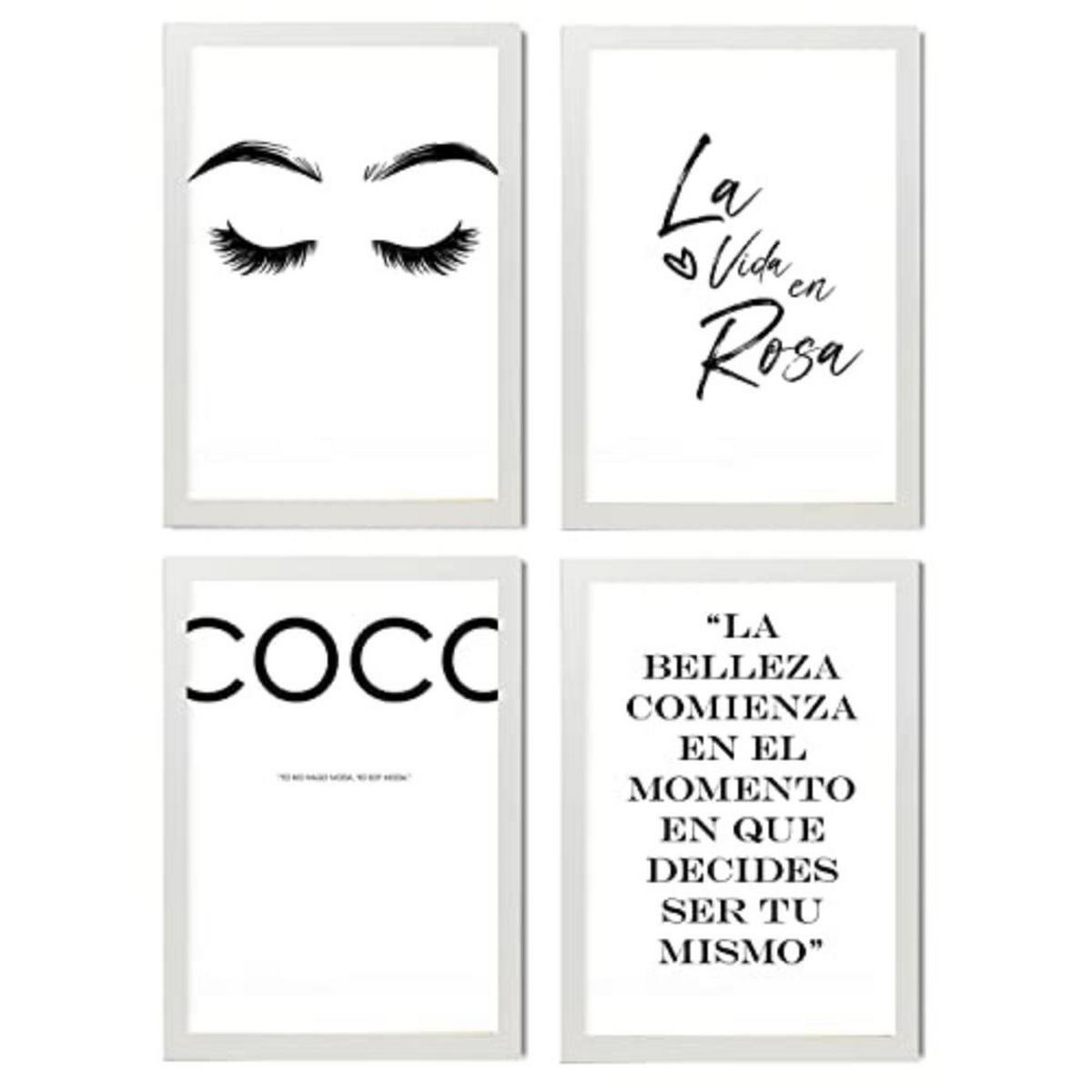 POSTER Set mit 4 Coco TypografieStil A3 Weißer Rahmen - Weiß, Papier (29.7/3cm) - Nacnic