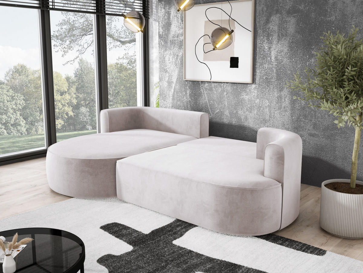 ECKSOFA FIORE L-förm Moderne Ausziehbare Schlaf-Funktion, automatischer Auffaltung, lose Rückenkissen freistehend RECHTS 284x183x82cm White - Weiß, Holz/Textil (284/183cm) - DomoHome