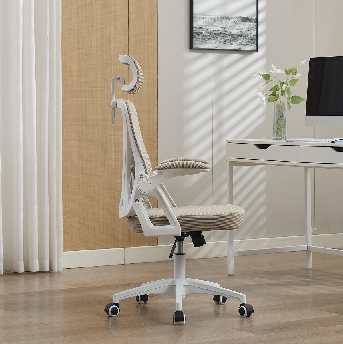 BÜROSTUHL ergonomisch mit Netzrücken Khaki - Braun, Kunststoff (65/108/58cm) - Meubliv