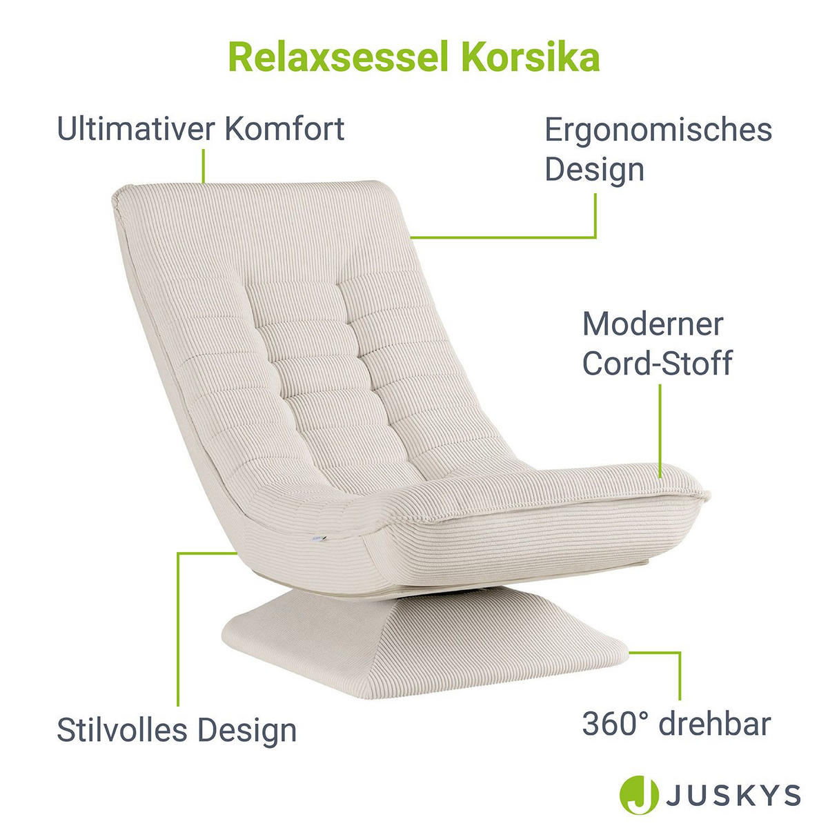 RELAXSESSEL Korsika Cord beige - Beige, Textil (58/85/100cm) - Juskys