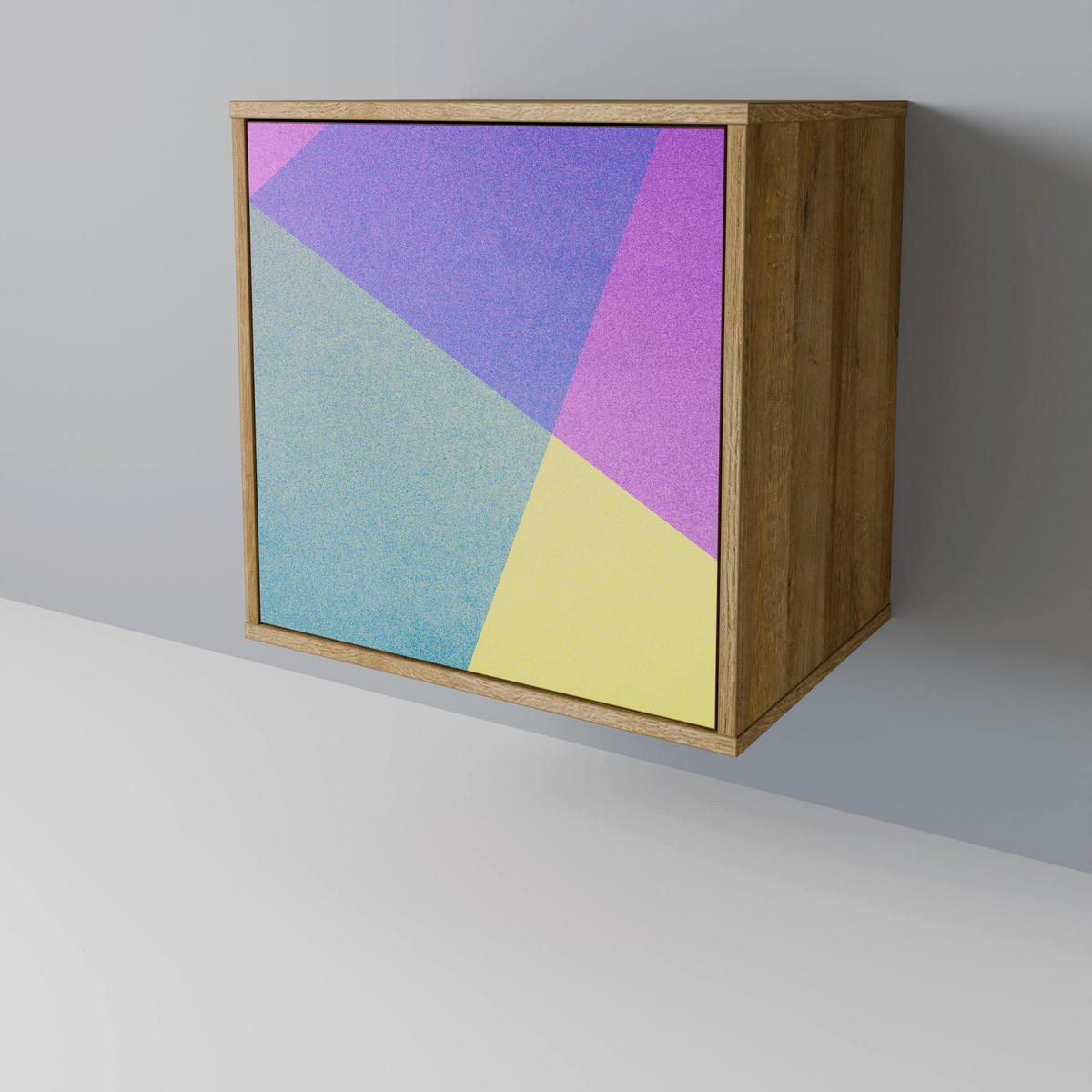 SIDEBOARD BRIGHT GEOMETRY, Eichefarben, 57,5x42x72,5 cm, Schwarze Metallfüße - Eichefarben/Multicolor, Holzwerkstoff/Metall (57.5/72.5/42cm) - SpaceRebels
