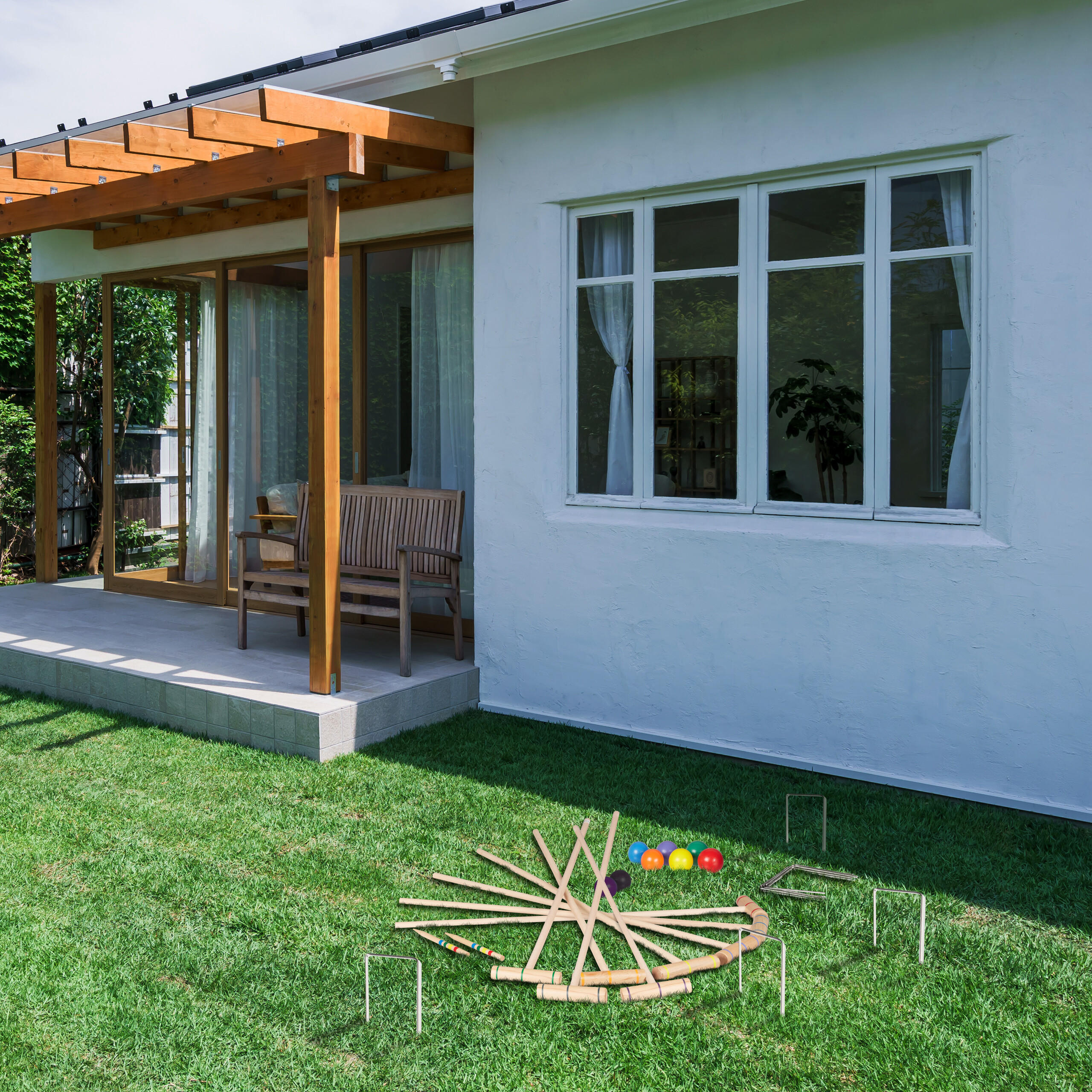 Thumbnail - Relaxdays Krocket-Spiel, Mehrfarbig, Holz, Textil, 13x3 cm, Outdoor Spielzeug, Gartenspielzeug