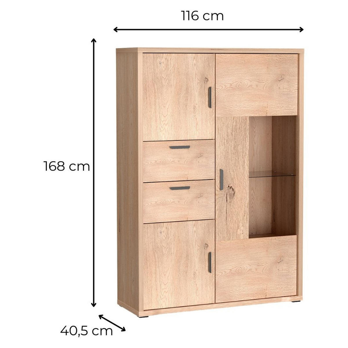 VITRINE Grande G-9 116 x 168 x 40,5 cm Eiche Cremona - Beige, Holzwerkstoff (116/168/40.5cm) - Koseto