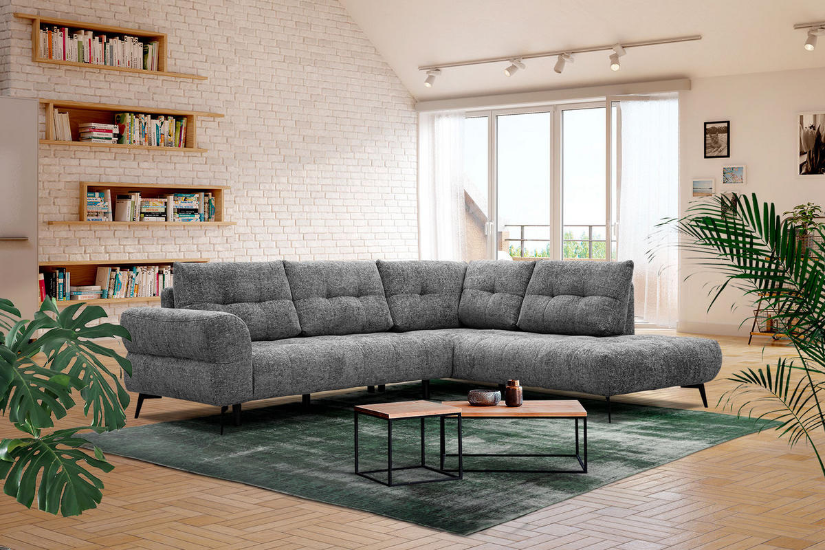 ECKSOFA SALVINI 5-Sitzer, dunkelgrau - Dunkelgrau/Schwarz, Holzwerkstoff/Textil (292/158cm) - Courtois Laville