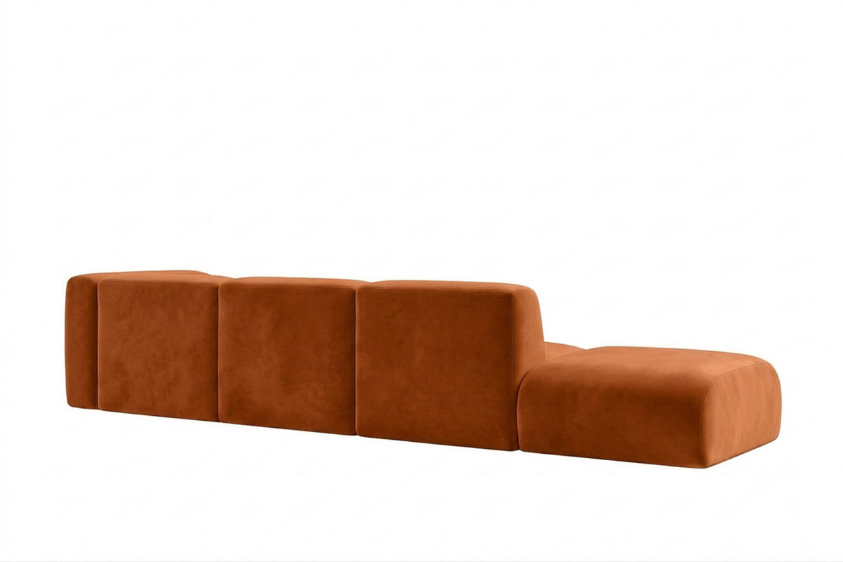 ECKSOFA L-Form Mit Hocker, Velvet-Stoff Bluvel, Zimtfarbe, Links, GRETA - Orange, Holz (386/179cm) - Kaiser Möbel
