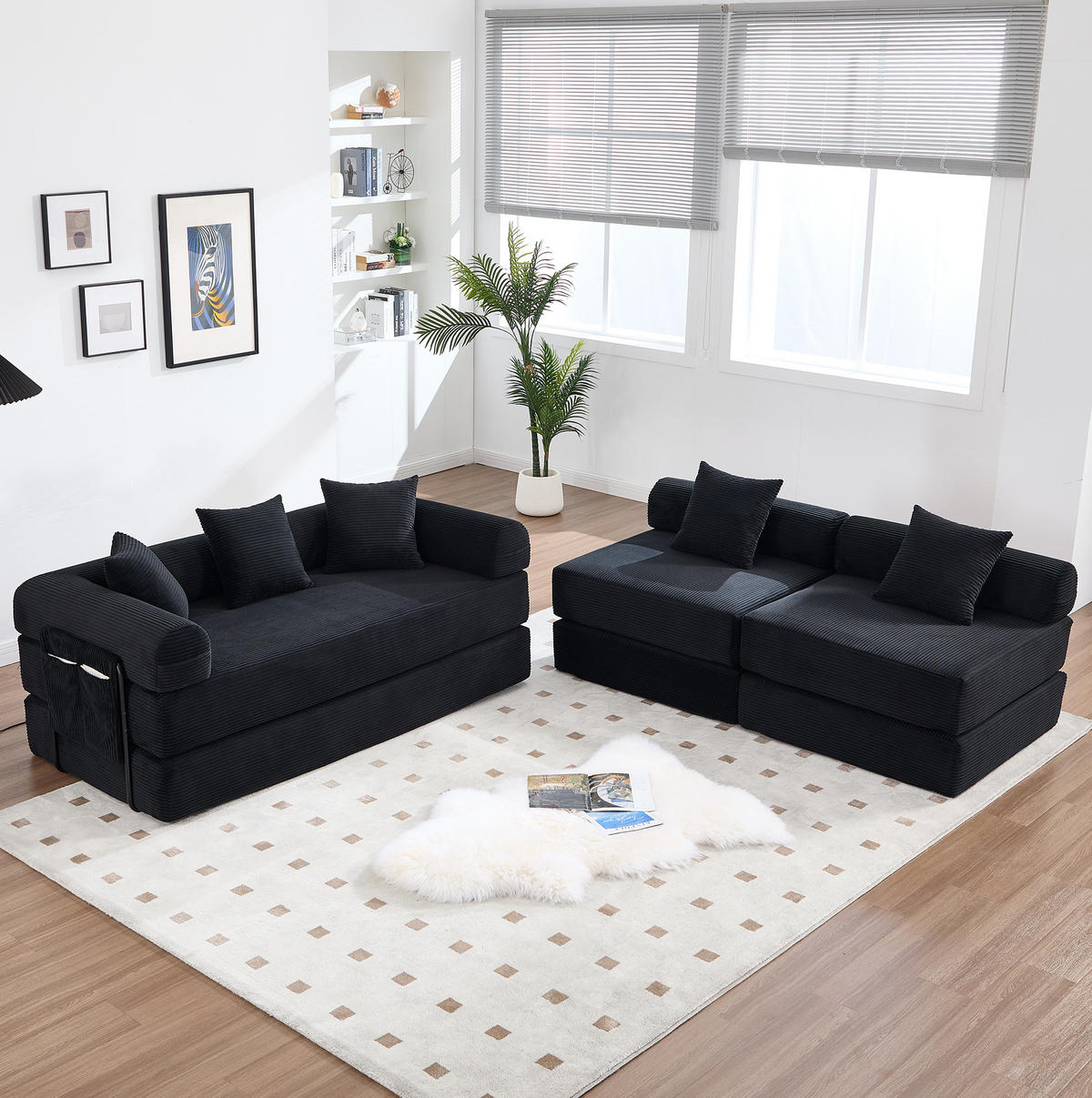 SOFA modular 270 x 180 x 64 cm Corduroy Black - Schwarz, Kunststoff (180/64/270cm) - Meubliv