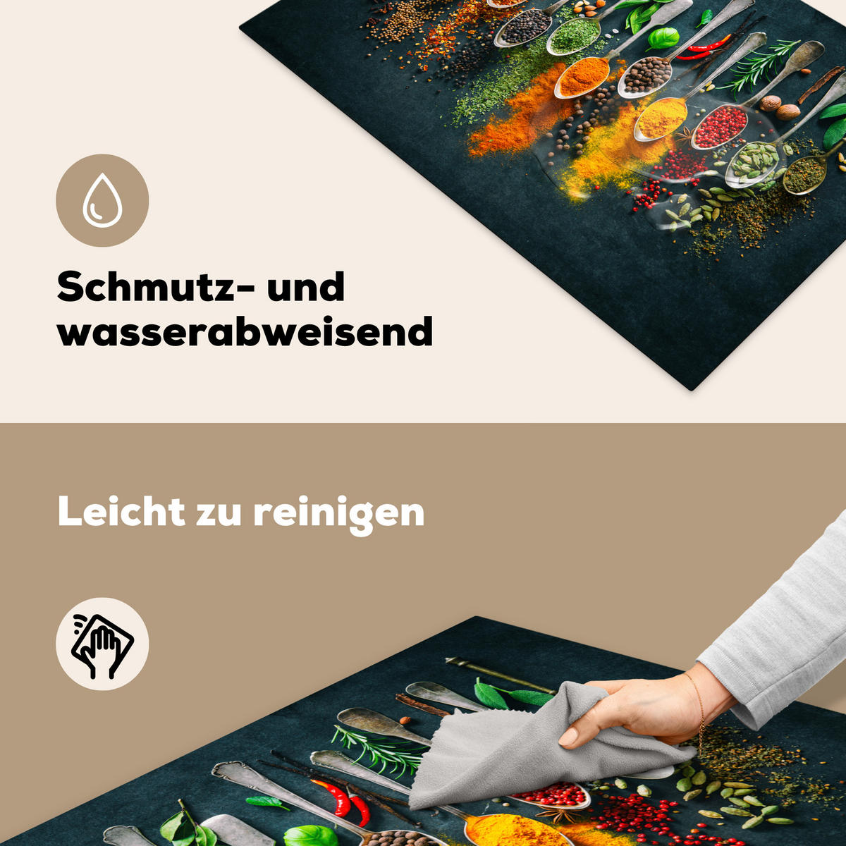 HERDABDECKPLATTE Kräuter - Gewürze - Löffel Induktionsschutz 81.6x52.7 cm - Multicolor, Kunststoff (81.6/52.7/0.2cm) - MuchoWow