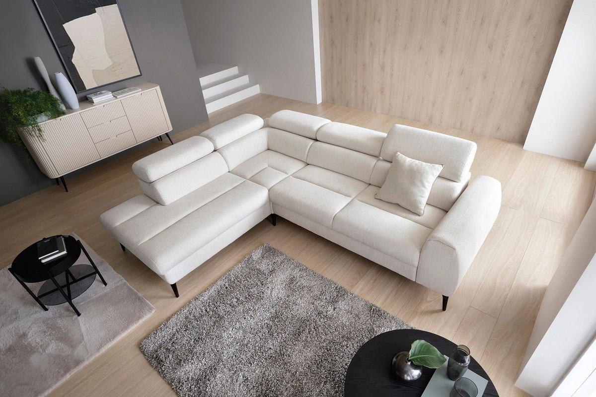 ECKSOFA NOTE Creme Chenille mit Schlaffunktion - Creme, Holz (271/216cm) - MASSENO