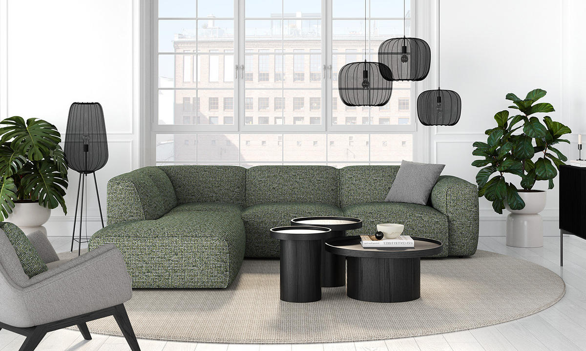 3-SITZER ECKSOFA mit Recamiere - Schwarz/Grün, Kunststoff/Textil (295/231cm) - home24