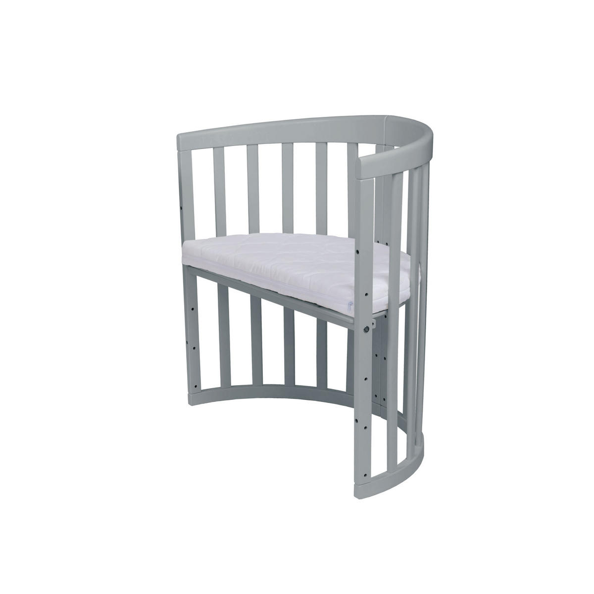 BABYBETT GREY OVAL 7in1 mit Matratze - Grau, Holz/Textil