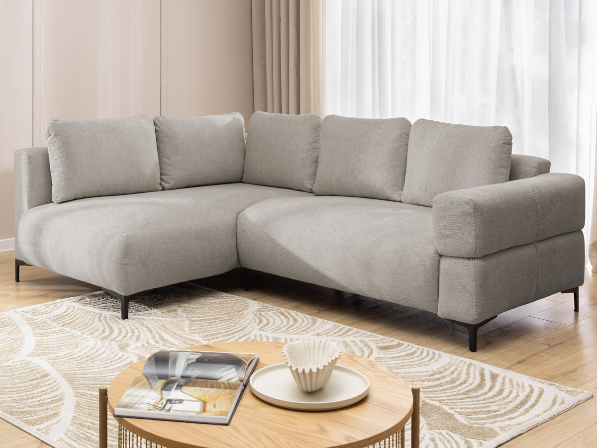 ECKSOFA Cardea in Bubble-Optik aus weichem Taupe Strukturstoff mit hohem Sitzkomfort - Ottomane links - Taupe/Schwarz, Holz/Textil (170/230cm) - S-Style Möbel
