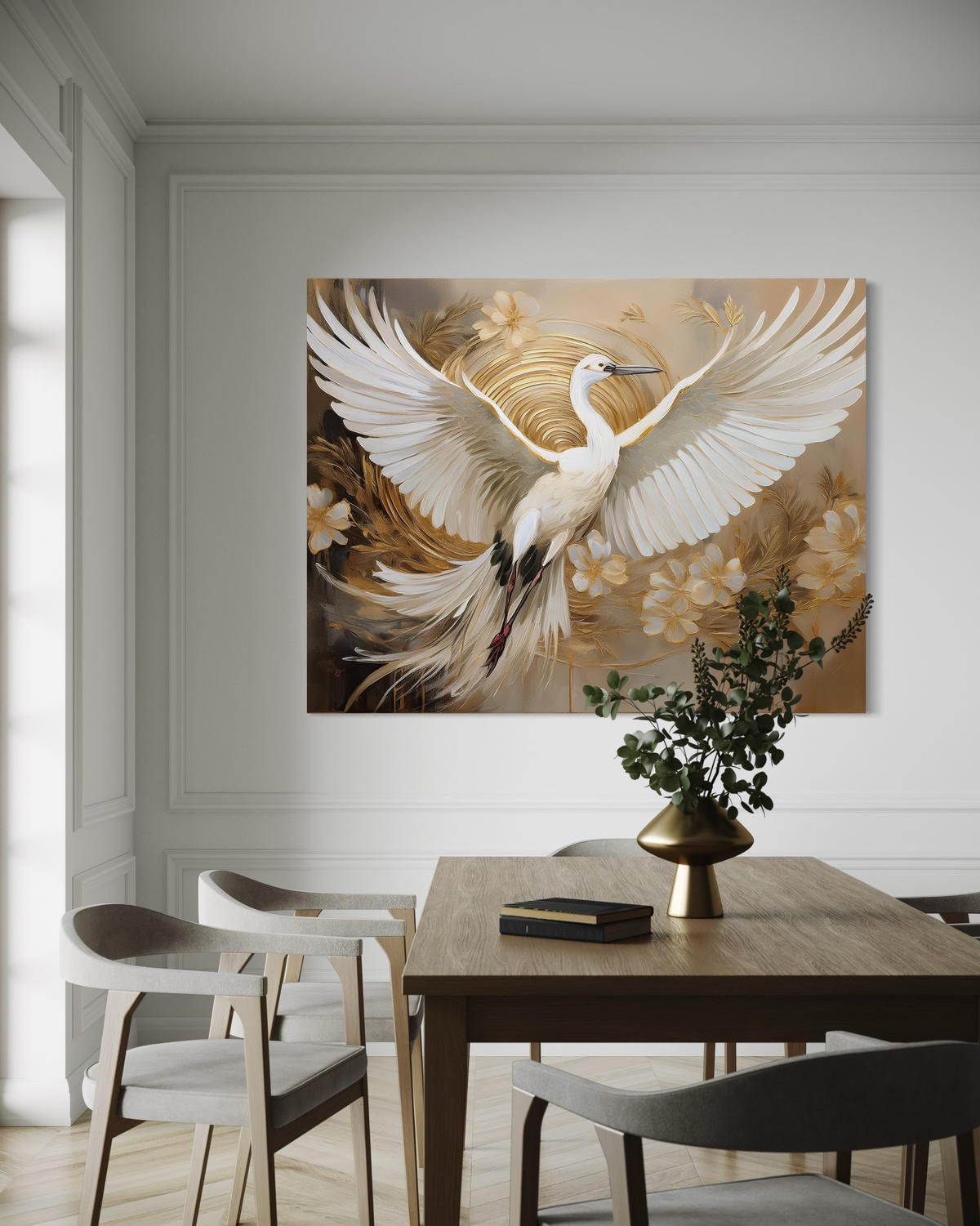 WANDBILD vögel abstrakte blumen - Beige, Textil (60/40cm) - Feeby