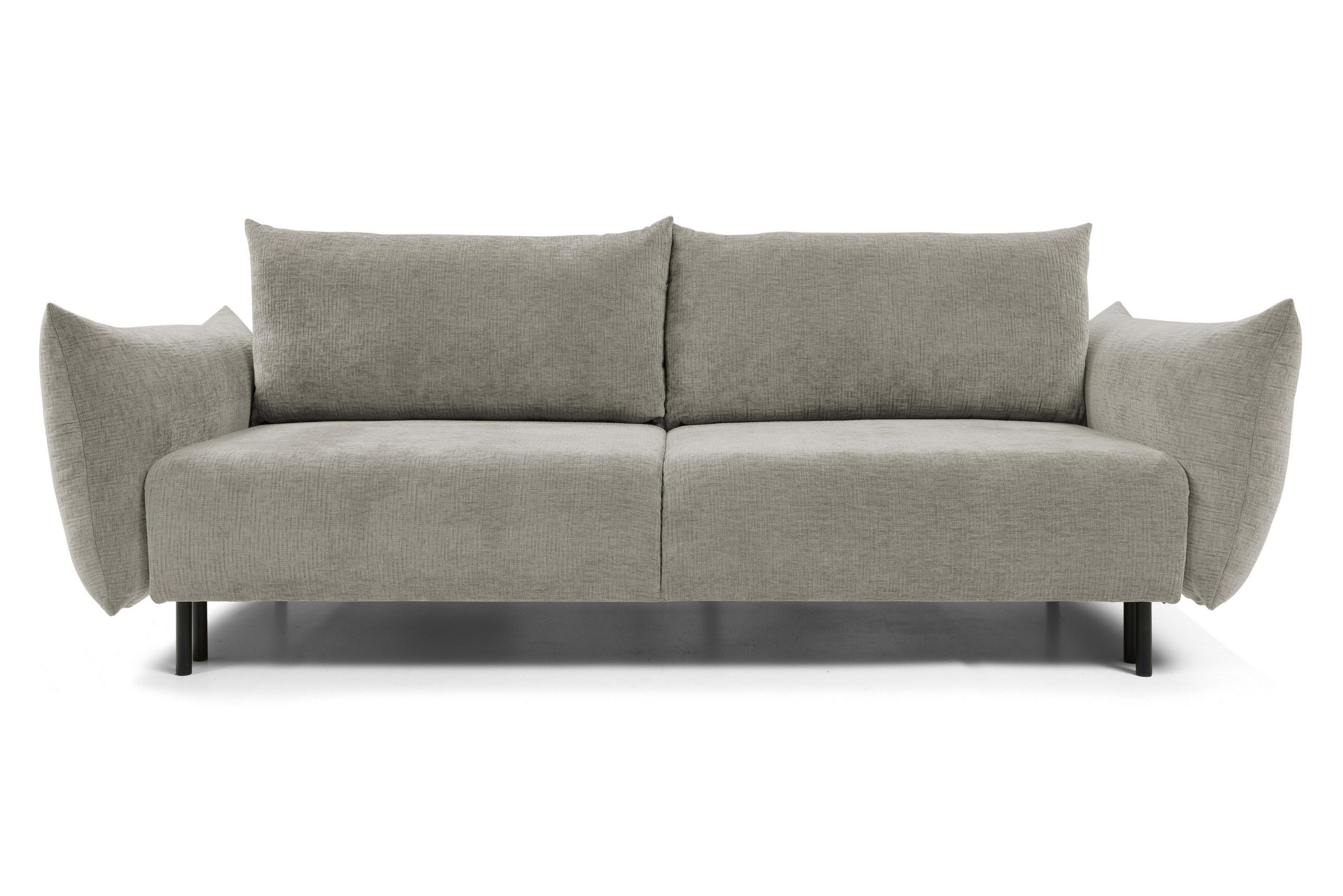 SOFA ADEL - Schlaffunktion Und Bettkasten, Wellenfederung, PUR-Schaum, Schwarze Metallfüße lose Rückenkissen, freistehend, 240x108x75 cm Grey - Grau, Holz/Textil (240/75/108cm) - DomoHome