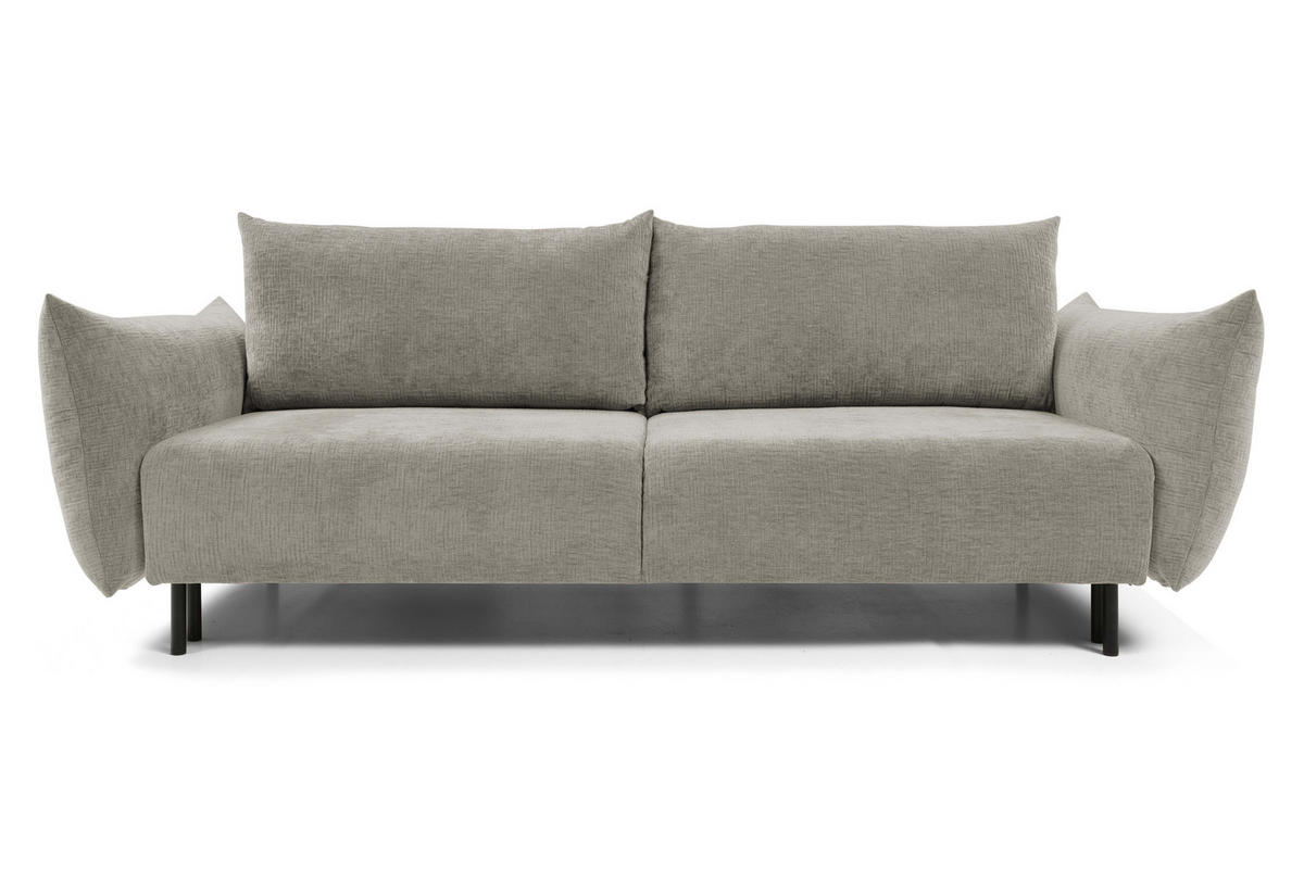 SOFA ADEL - Schlaffunktion Und Bettkasten, Wellenfederung, PUR-Schaum, Schwarze Metallfüße lose Rückenkissen, freistehend, 240x108x75 cm Grey - Grau, Holz/Textil (240/75/108cm) - DomoHome