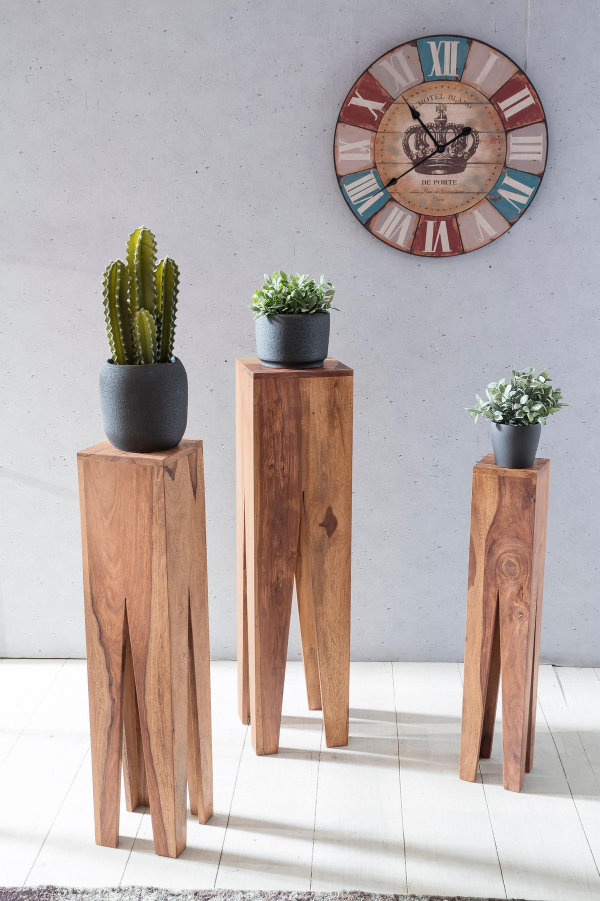 BEISTELLTISCH 3er Set Massivholz Handgefertigt Giraffenbeine, Beige 25x25x100 cm - Beige, Holz (25/25/100cm) - KADIMA DESIGN