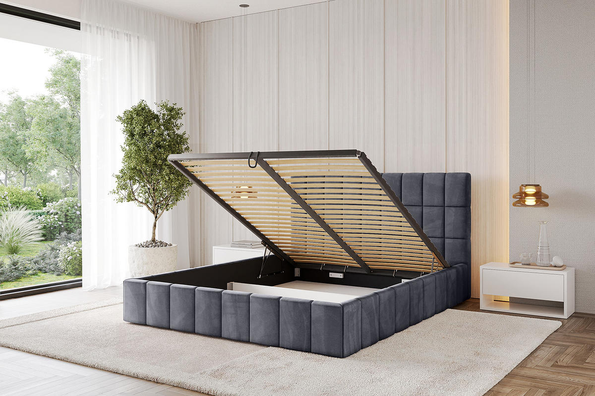 POLSTERBETT mit Bettkasten und Lattenrost, Boxbett ohne Matratze - AMEA 120x200 Dunkelgrau - Dunkelgrau, Holzwerkstoff/Textil (120/200cm) - ALTDECOR